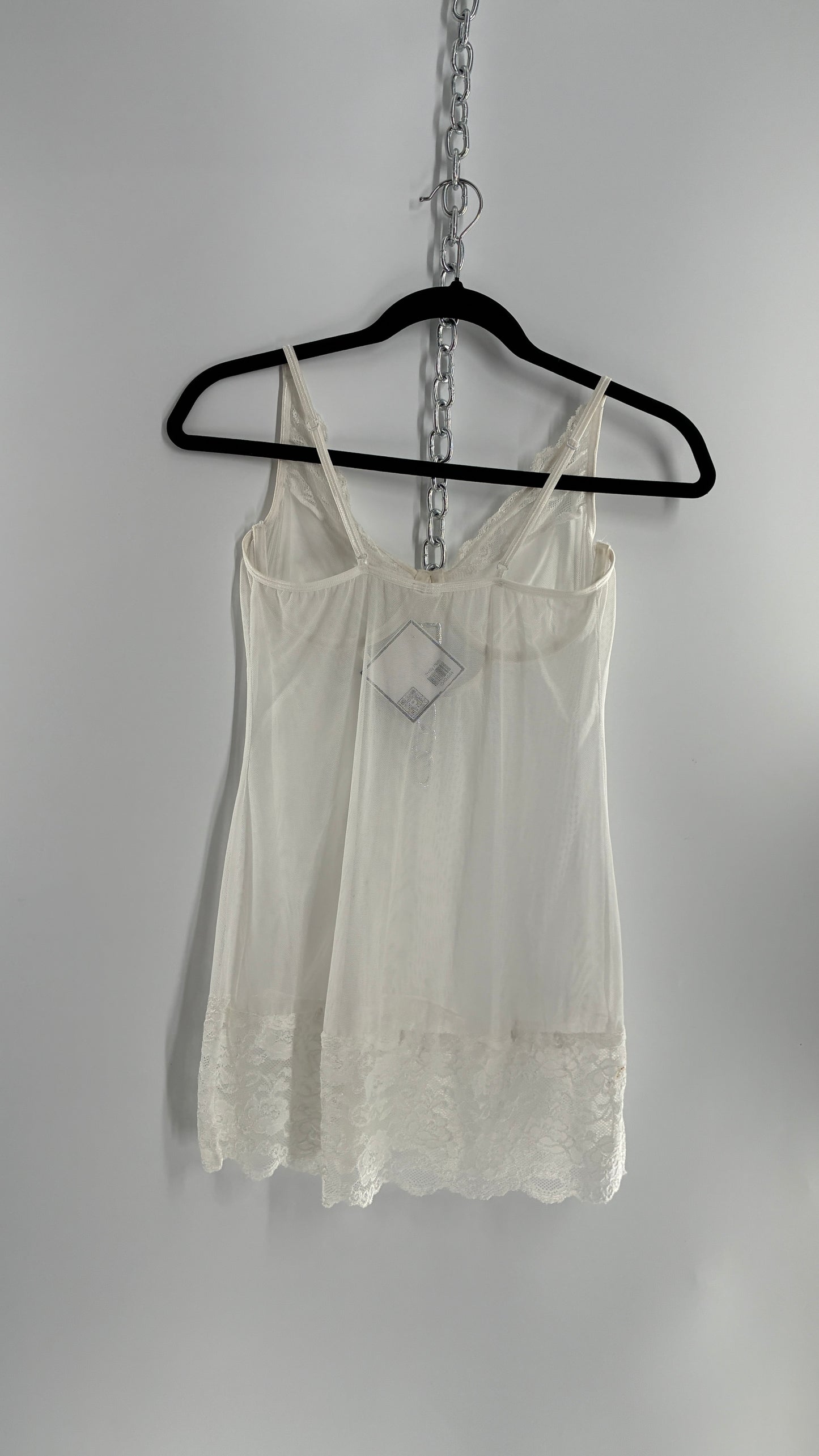Vintage White Mesh Underwire Balconette Camisole with Thick Lace Band (S/M)