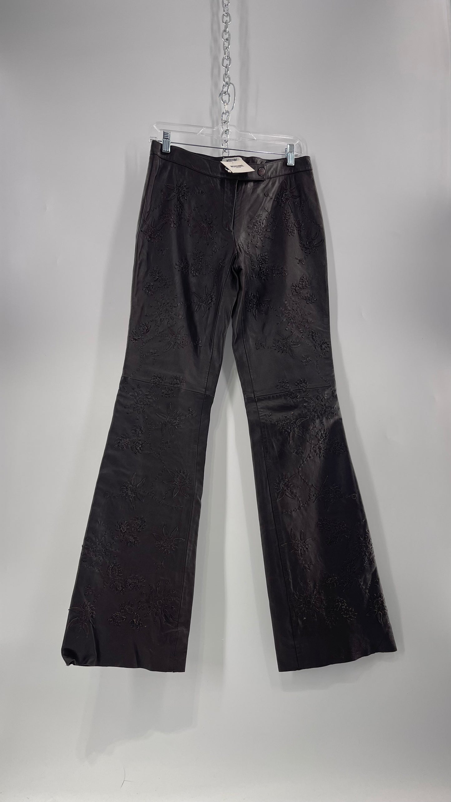 Moschino Brown Leather Embroidered Pants (10) ***WITH TAGS***