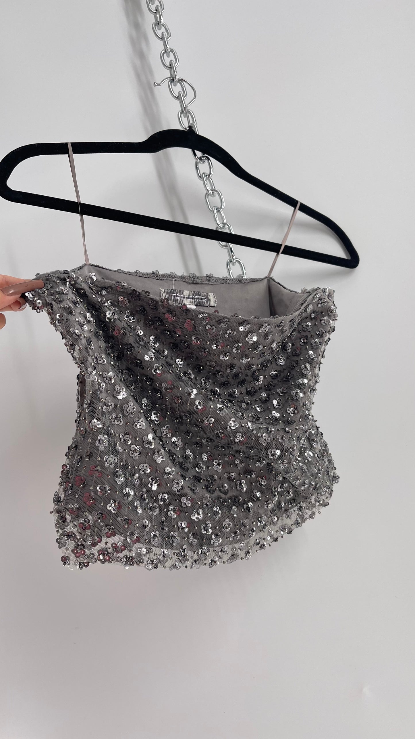 Intimately Free People Grey Beaded Tube Top with Side Zipper (Small)