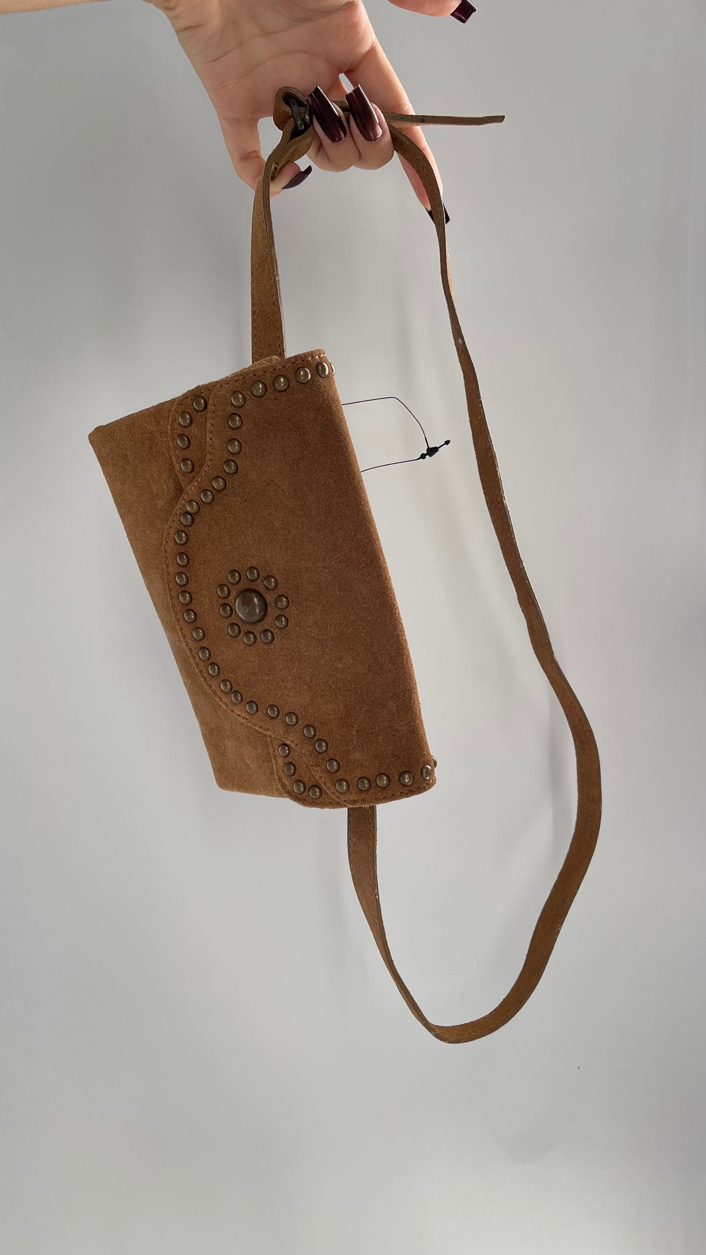 Free People Brown Leather Studded Fanny Pack / Waist Belt and Satchel