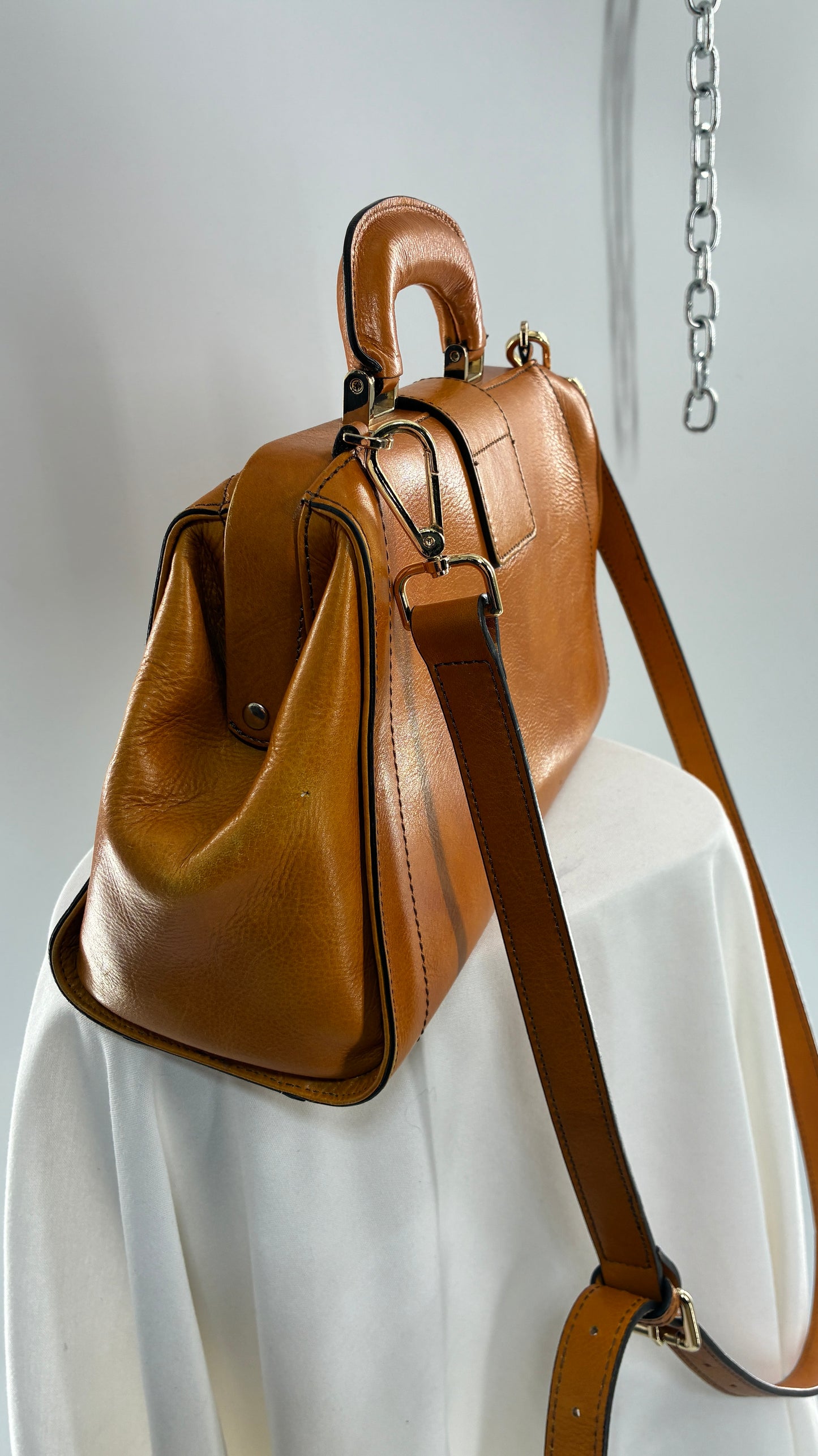 Vintage DIVINA FIRENZE Orange Genuine Leather Briefcase Style Purse