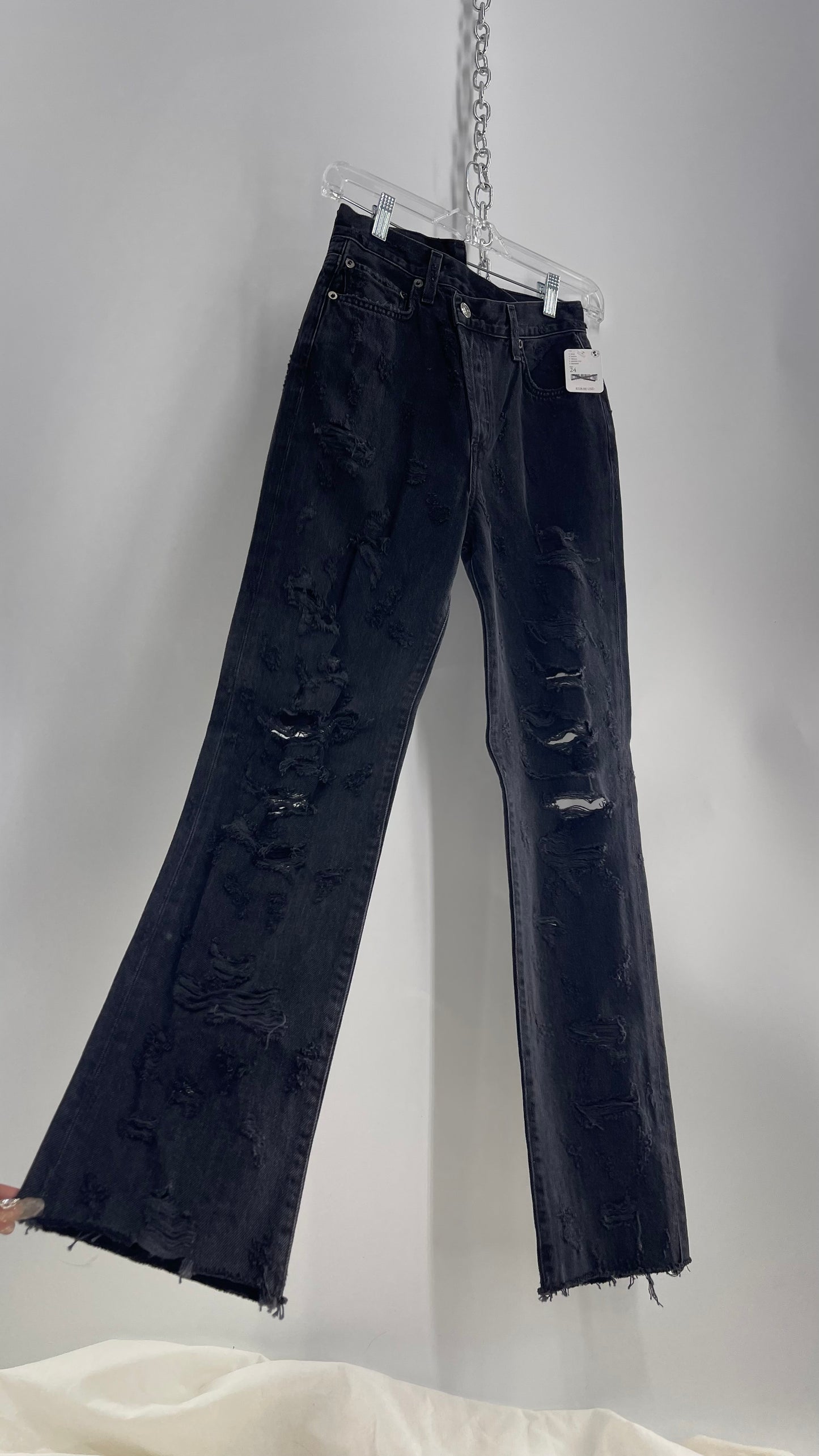 Free People Grey/Black Distressed Jeans with Tags Attached (24)