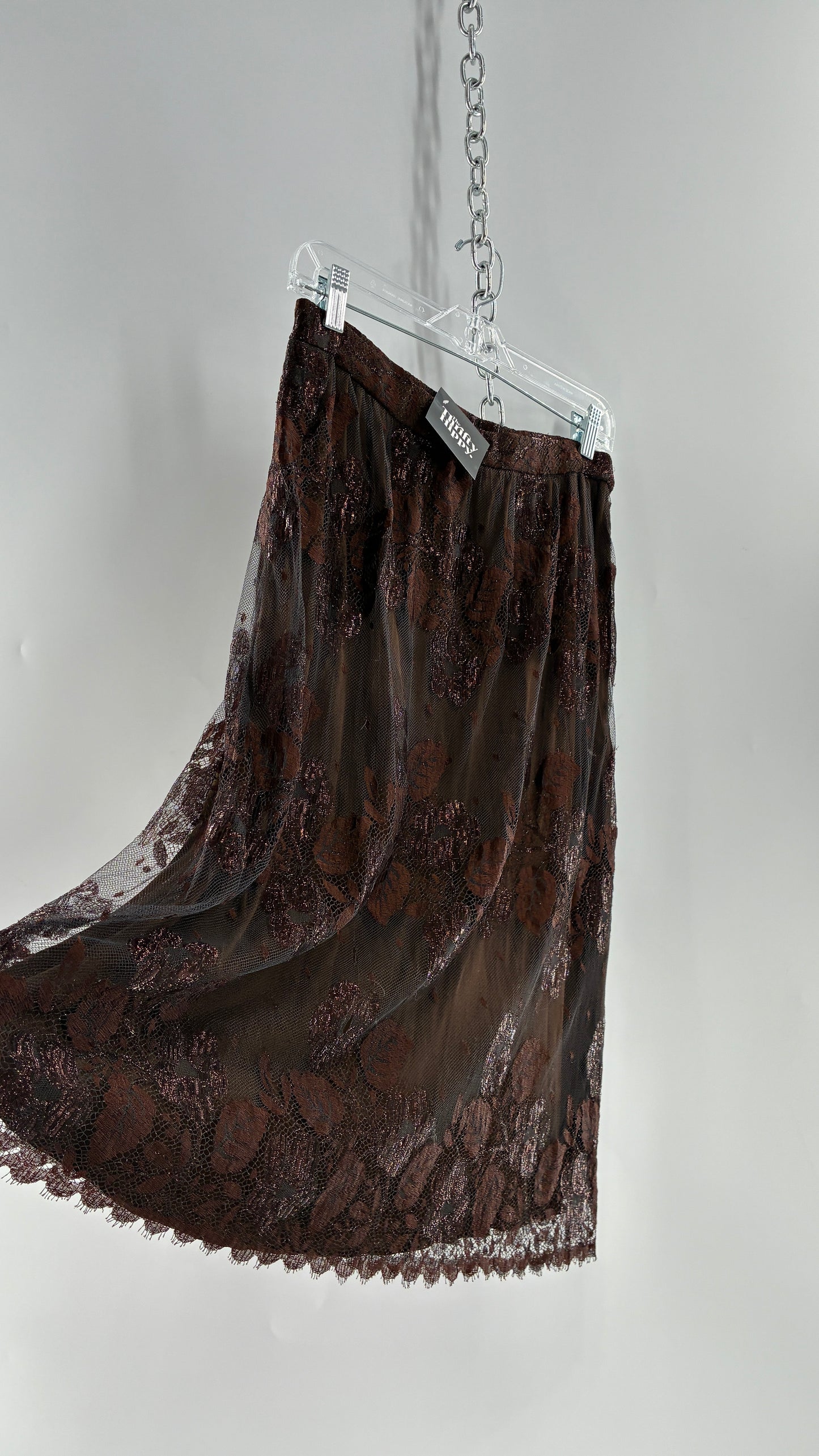 Vintage Brown Bronze Metallic Lace Skirt (S/M)