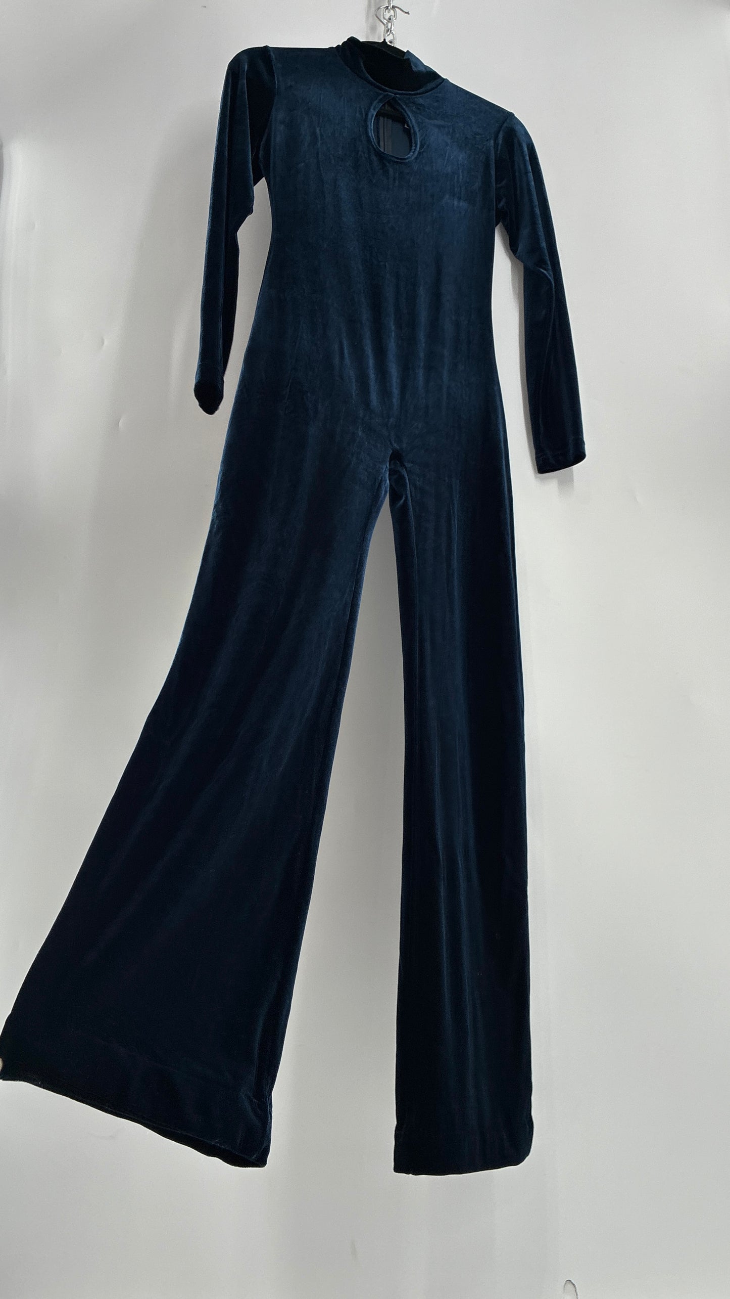 Vintage 1990s MODA INTERNATIONAL Midnight/Navy Blue Jumpsuit with Cut Out Keyhole Detail (Small)