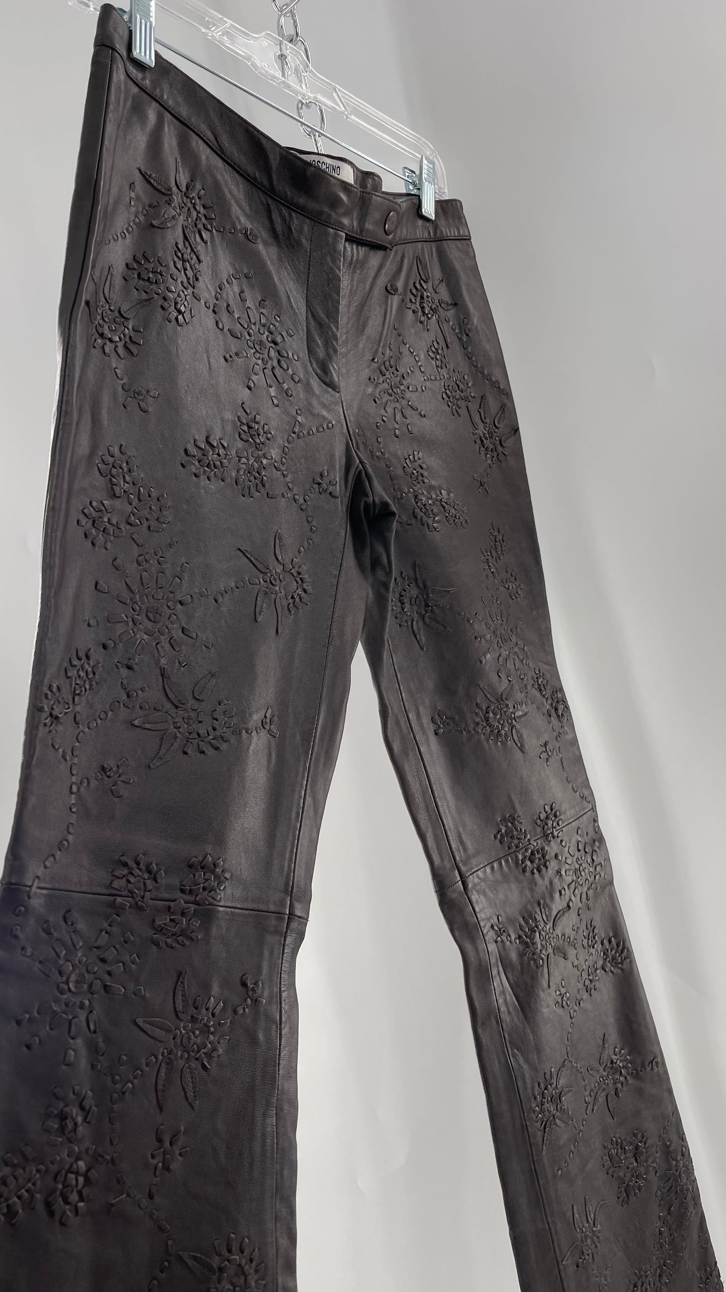 Moschino Brown Leather Embroidered Pants (10) ***WITH TAGS***