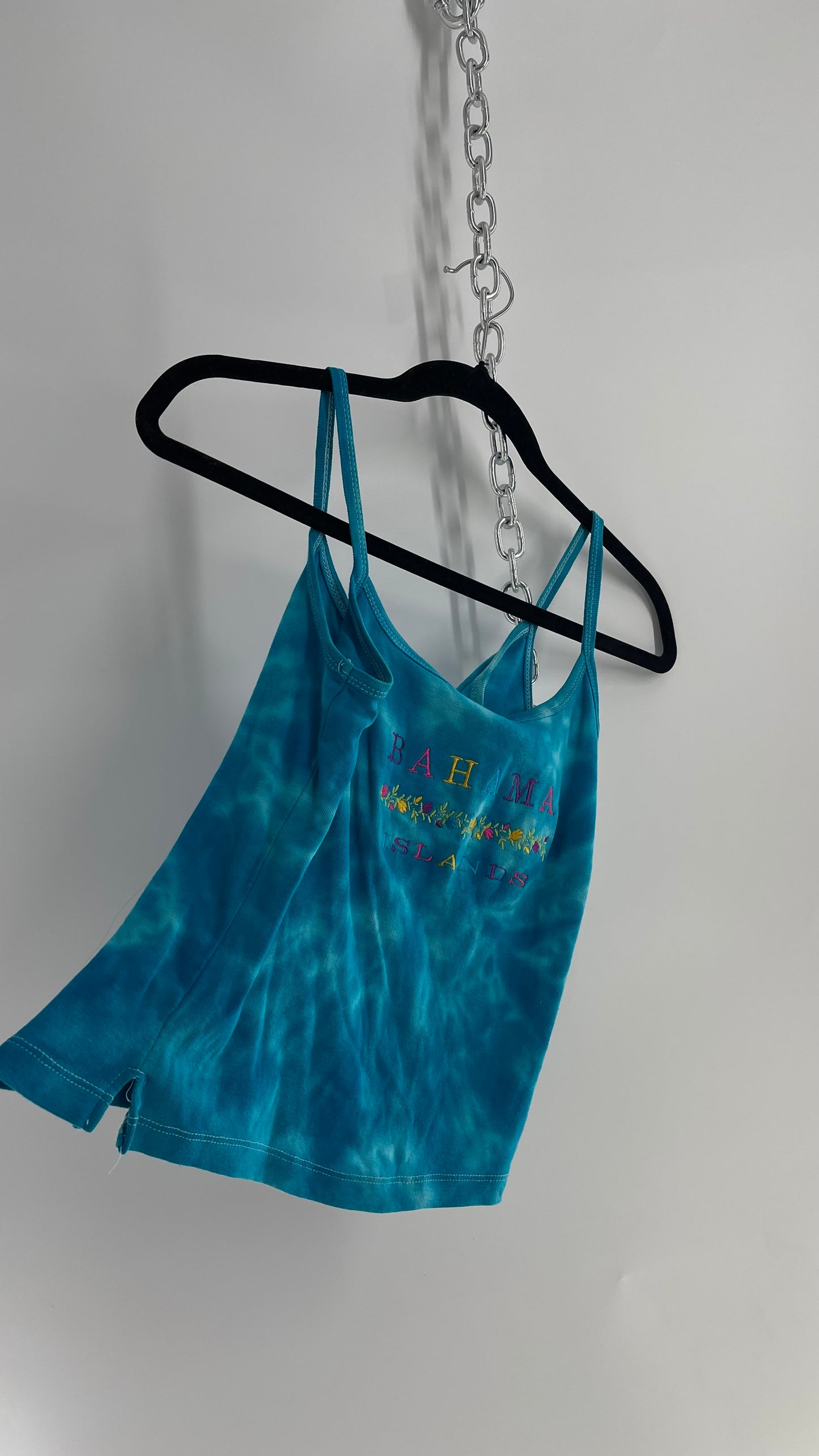 Vintage Bahama Mama Tie Dye Embroidered Tropical Tourist Tank (Medium)
