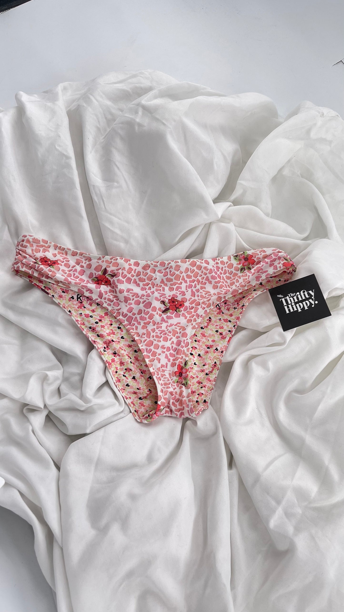 K ti per te Reversible Pink Floral Animal Print Swim Bottoms (Large)