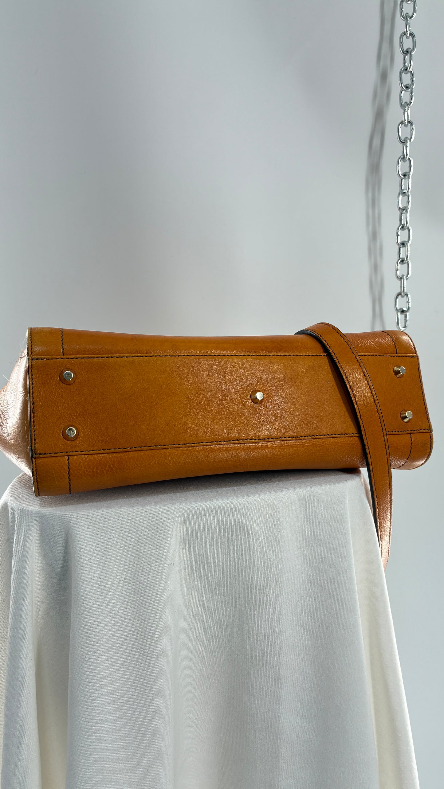 Vintage DIVINA FIRENZE Orange Genuine Leather Briefcase Style Purse