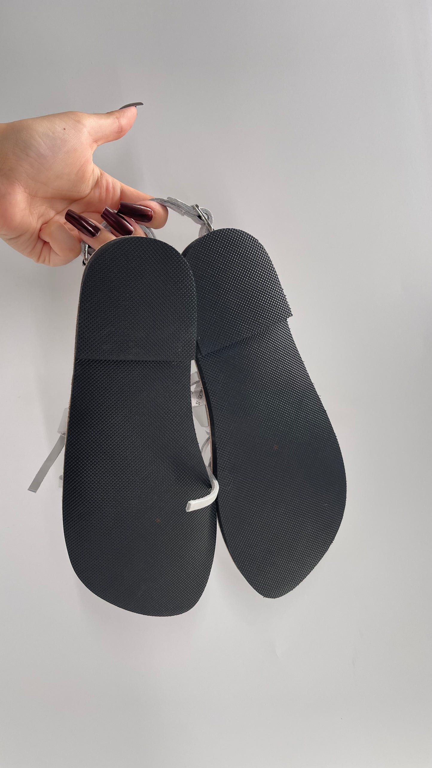 Free People Light Gray Willow Wrap Sandals with Studs (37)