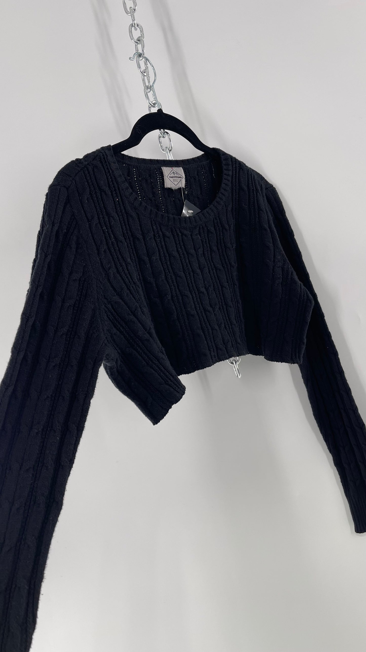 Urban Outfitters Reworked Cropped Cableknit Black Sweater (Medium)