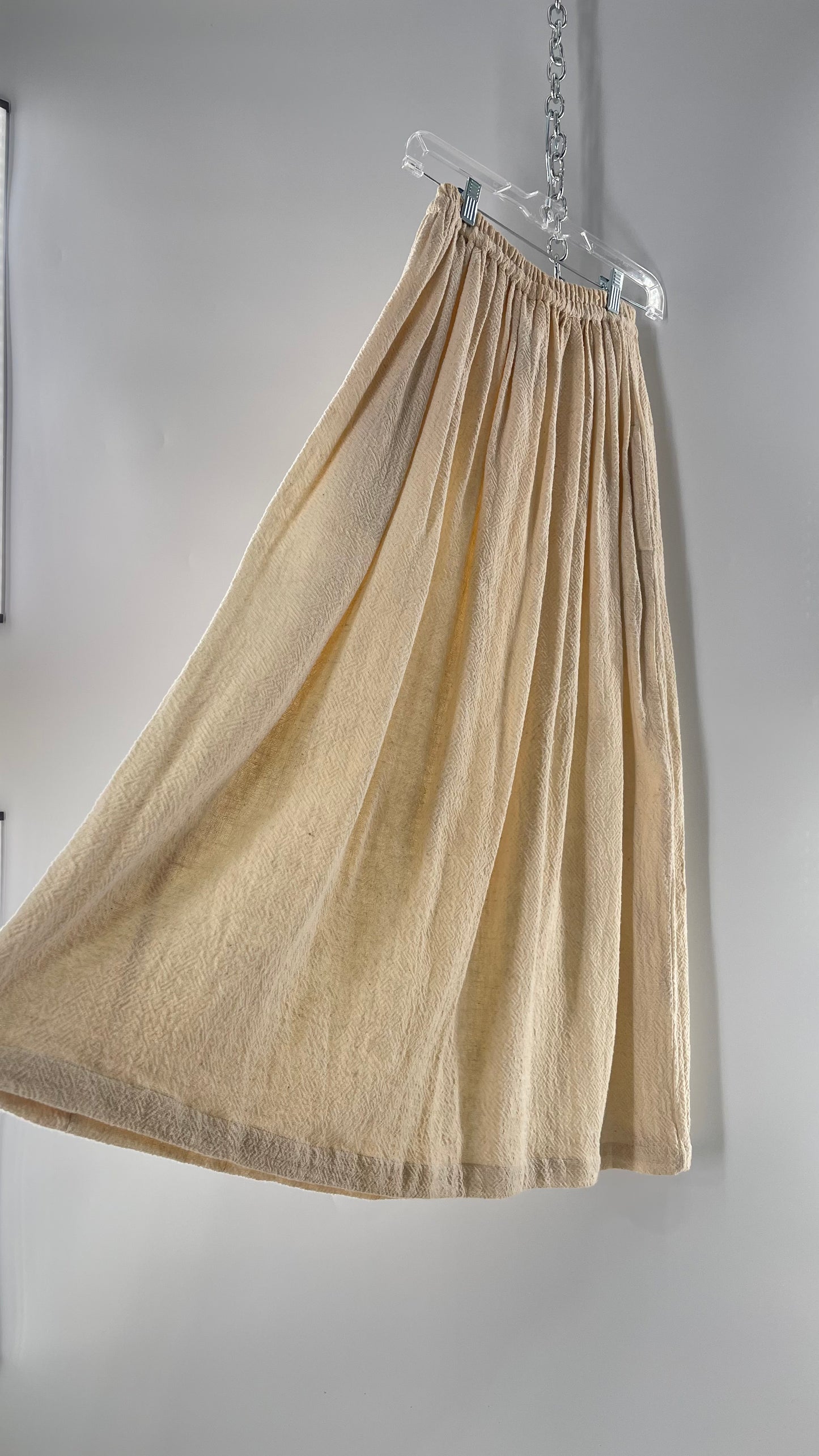 Vintage 1970s SANGAM Imports 100% Cotton White Maxi Skirt Made in India (Medium)