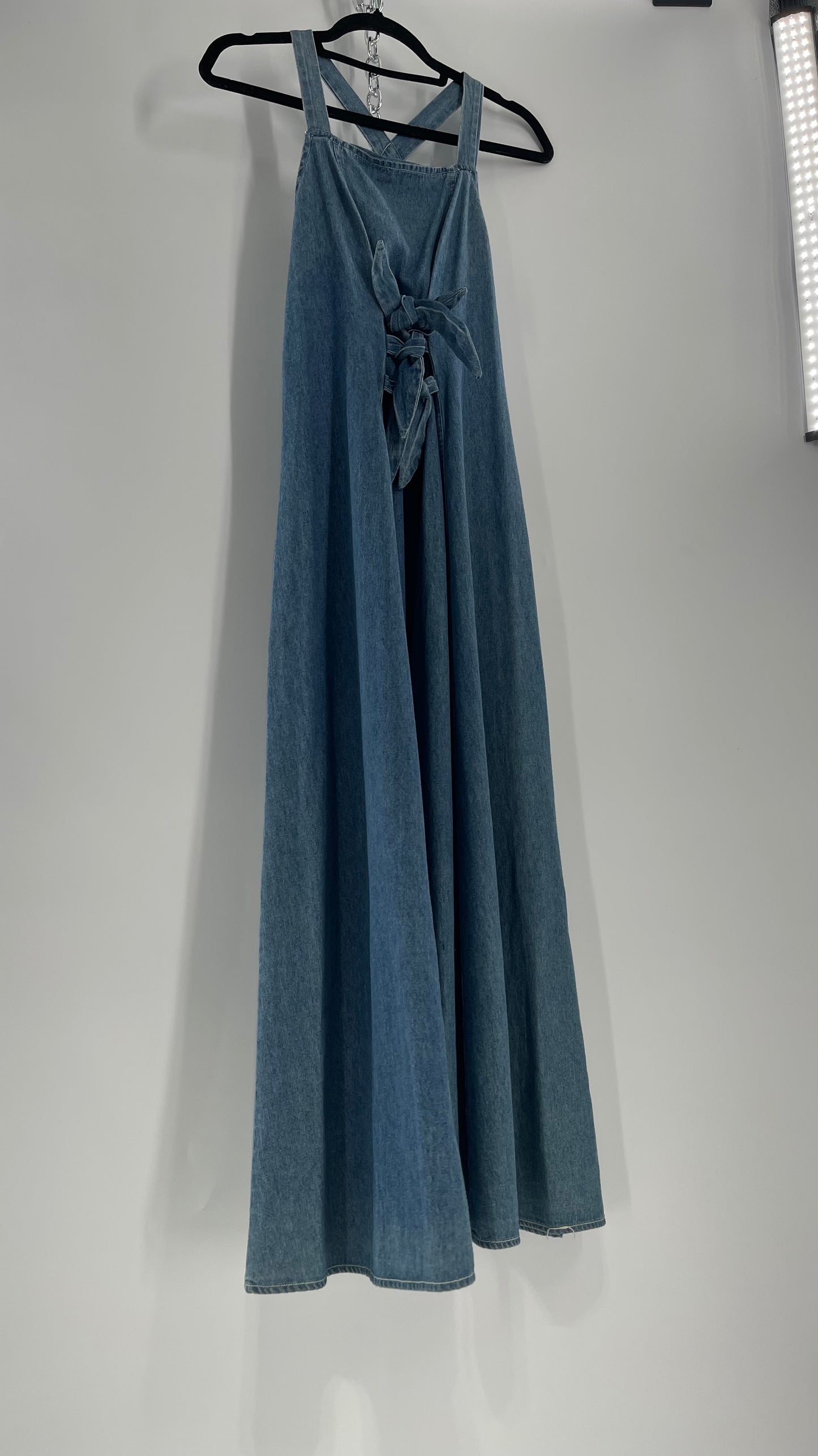 Vintage CDC Denim Triple Tie Bust Maxi Dress (6)