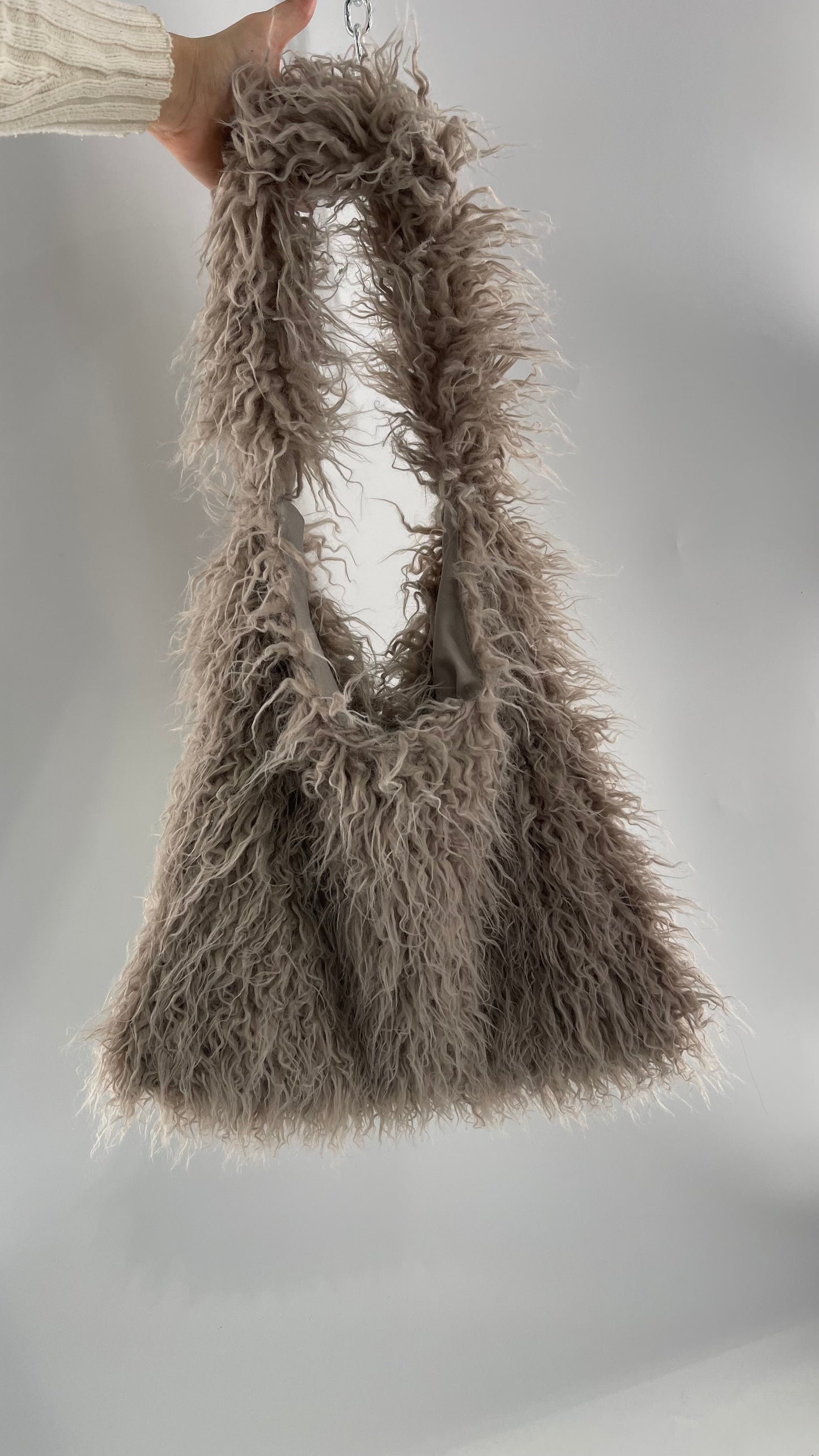 Free People Grey Shaggy Tote Bag