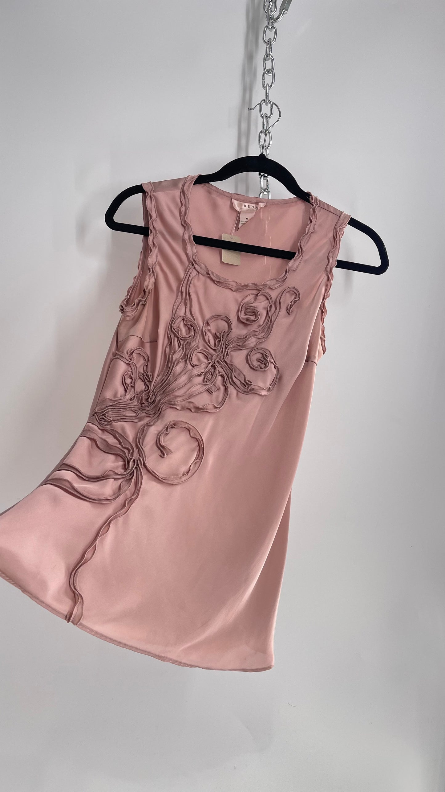 KENAR Vintage Silky Dusty Pink Embroidered Tank (Medium)