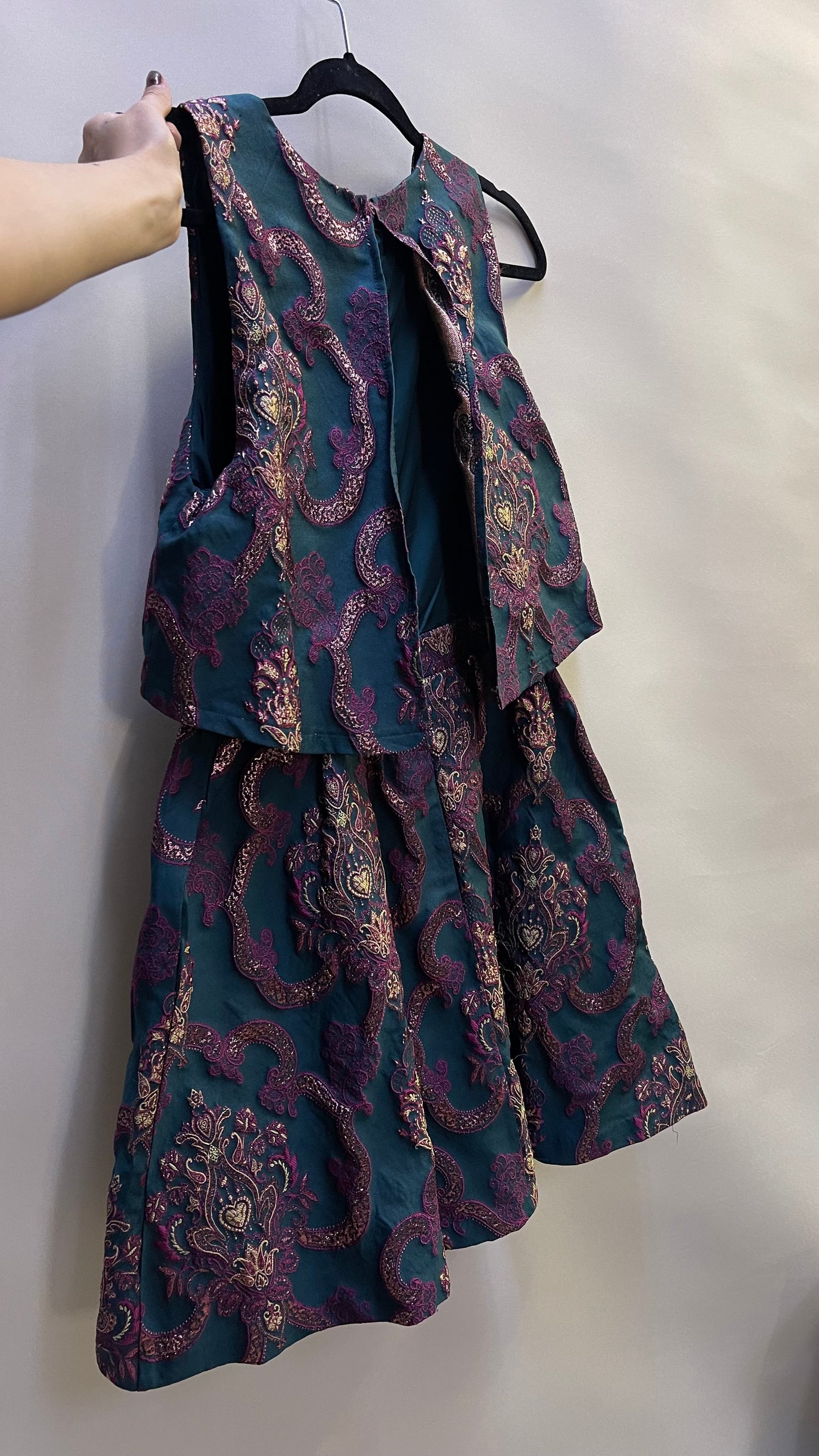 BHLDN Anthropologie - Green Brocade Mini Dress (8)