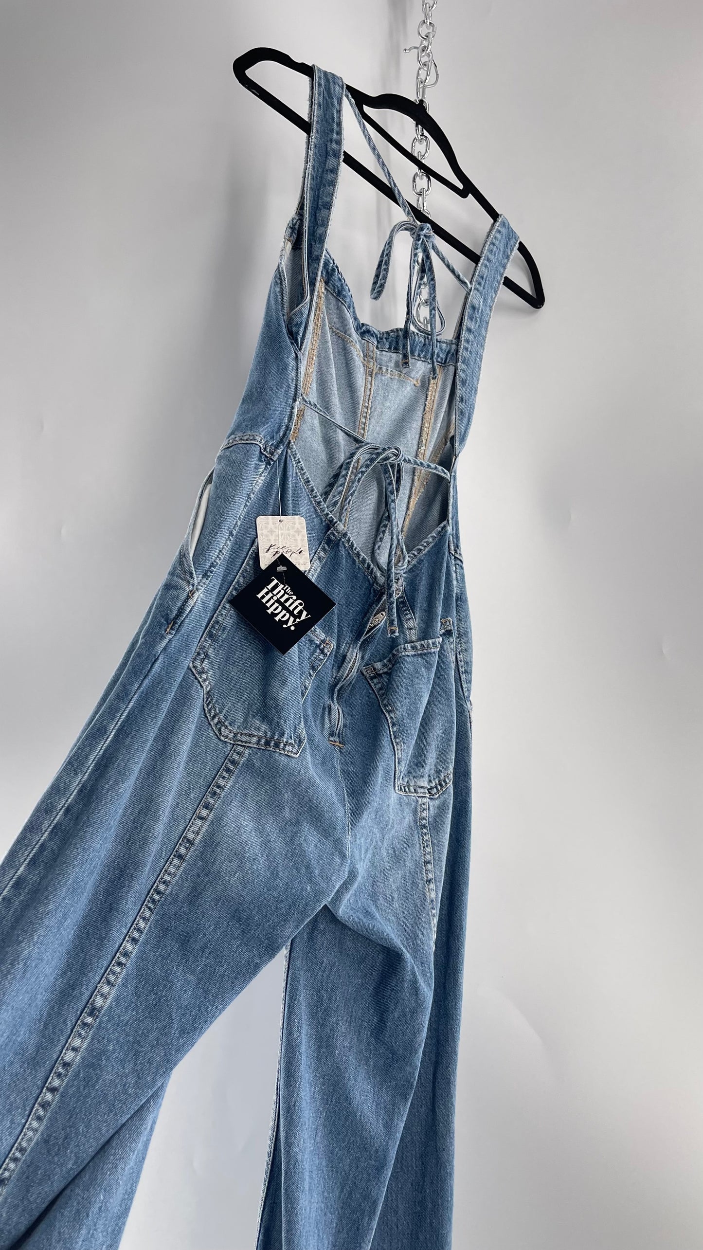 Free People Denim Backless Wide Leg Jumpsuit with Tags Attached (Small)