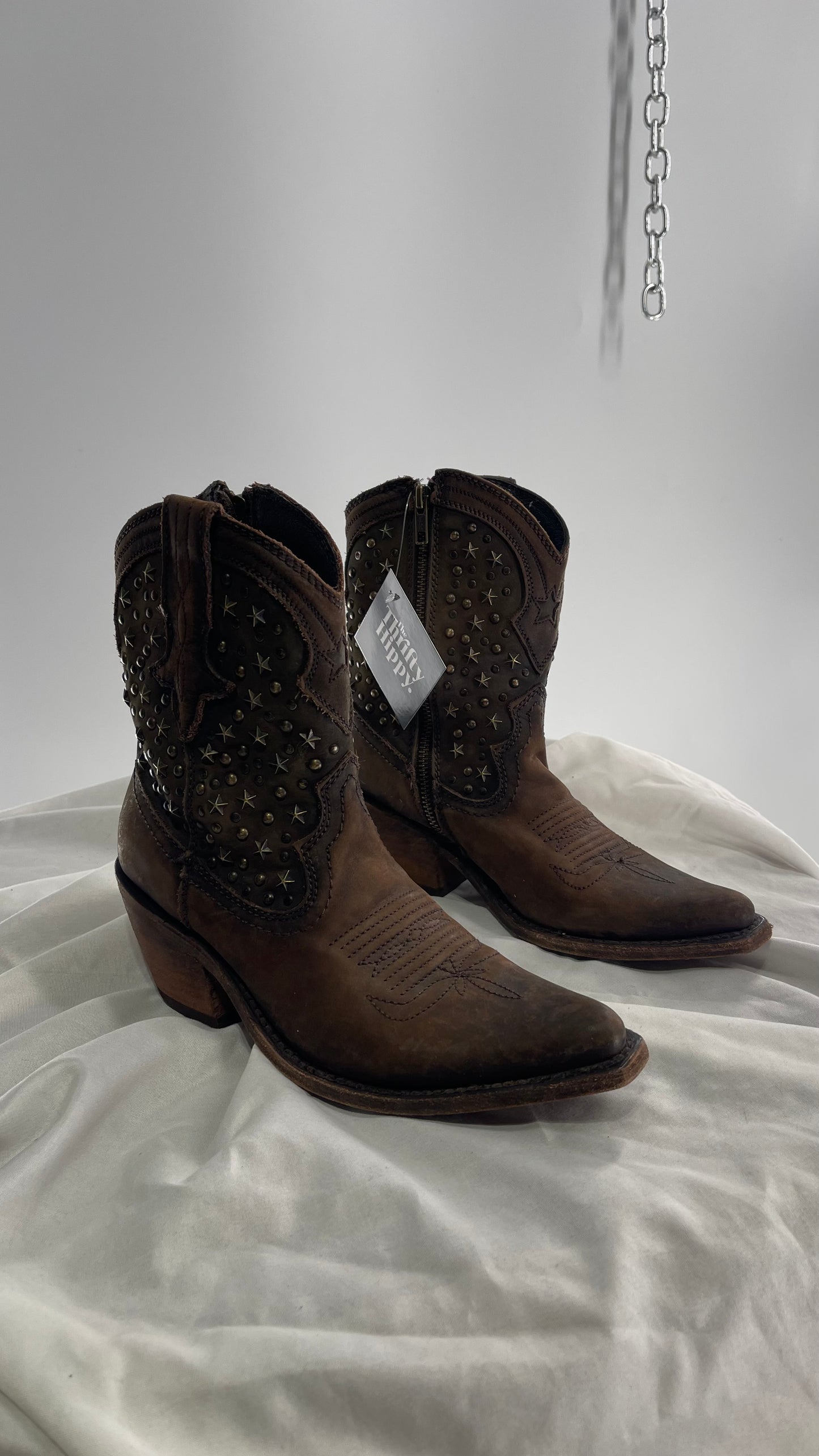 LIBERTY BLACK Handmade in Mexico Leather Cowboy Boots with Star Studs (7.5)