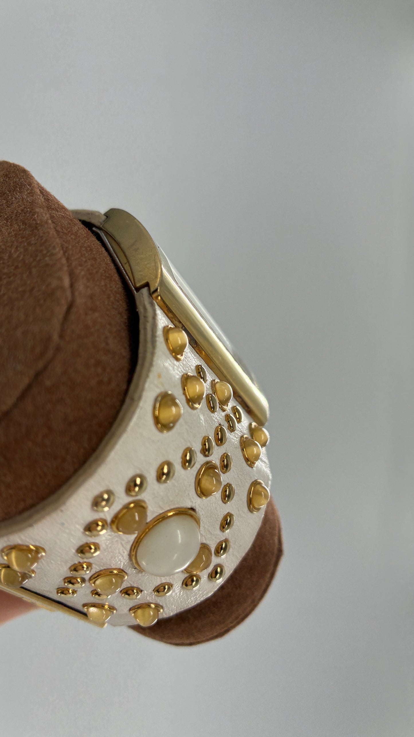 Deadstock Vintage Michael Kors White Leather Studded Cuff Watch