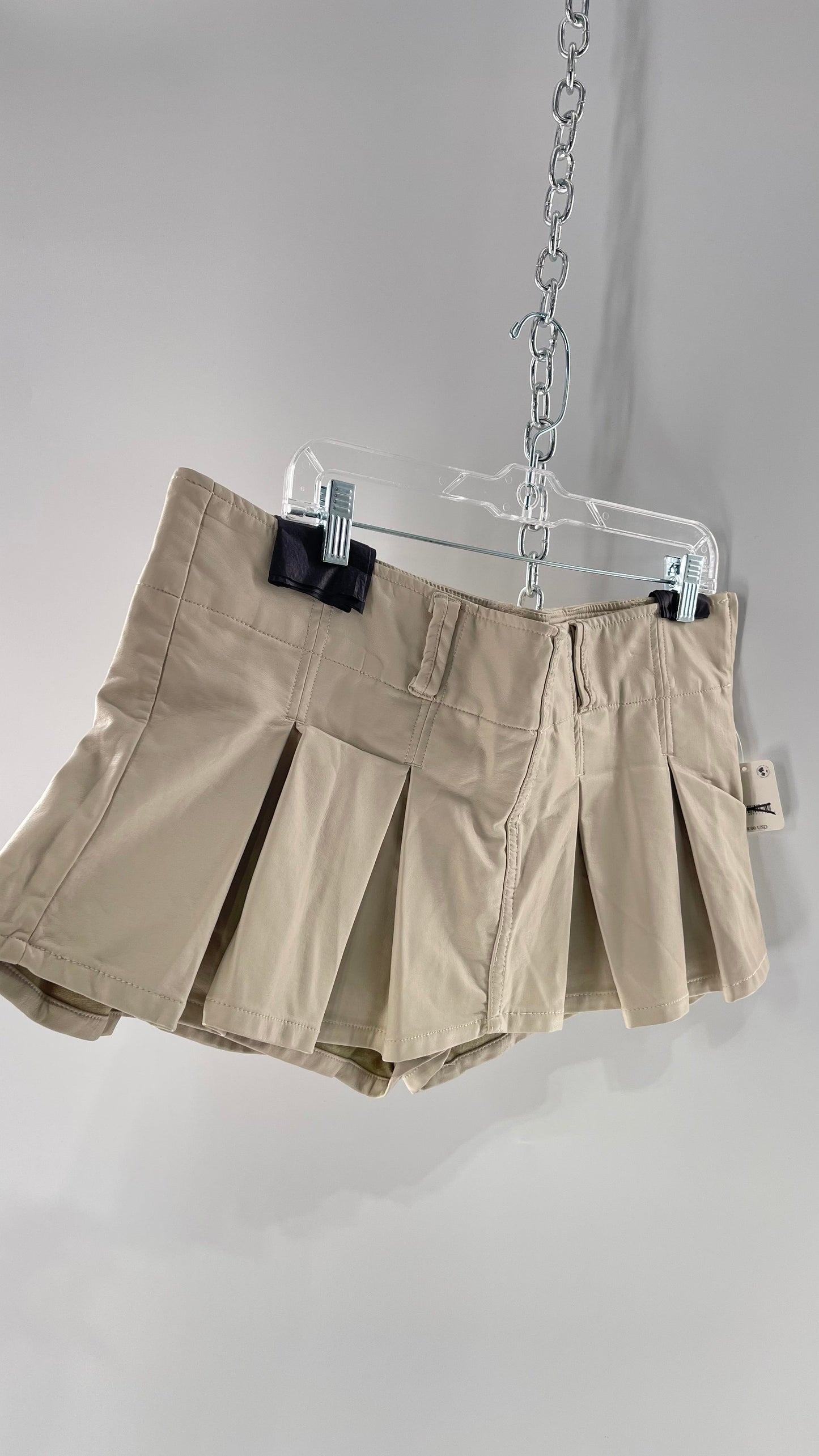 Free People Off White Pleated Vegan Leather Ultra Micro Mini Skirt with Hidden Built in Shorts (12)