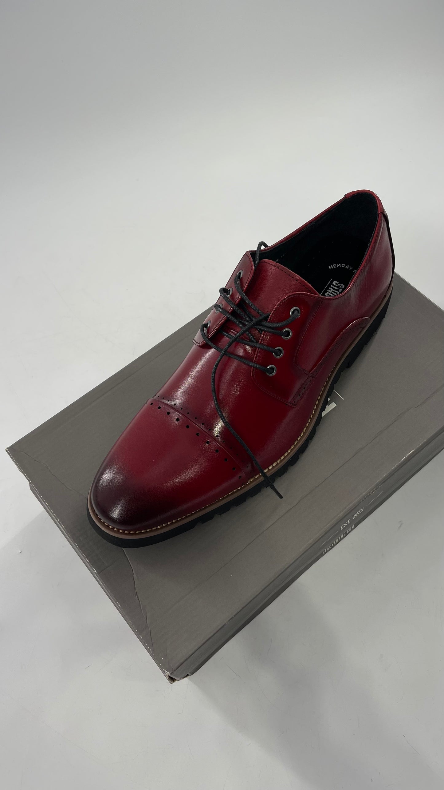 Stacy Adam’s Cherry Red Leather Oxfords with Cap Toe Detail (10)