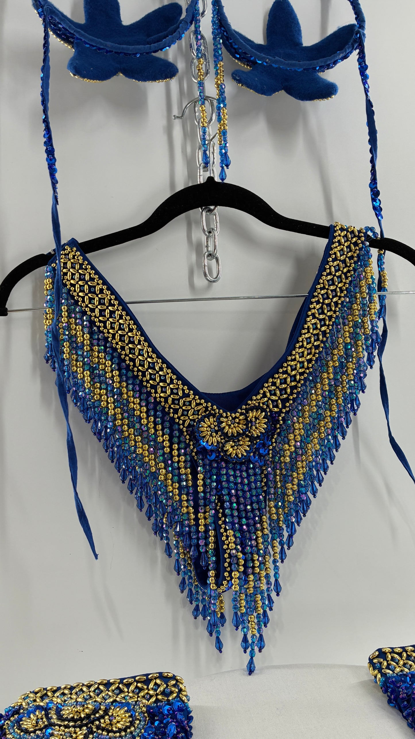 Vintage Royal Blue and Gold Beaded Belly Dancing Set