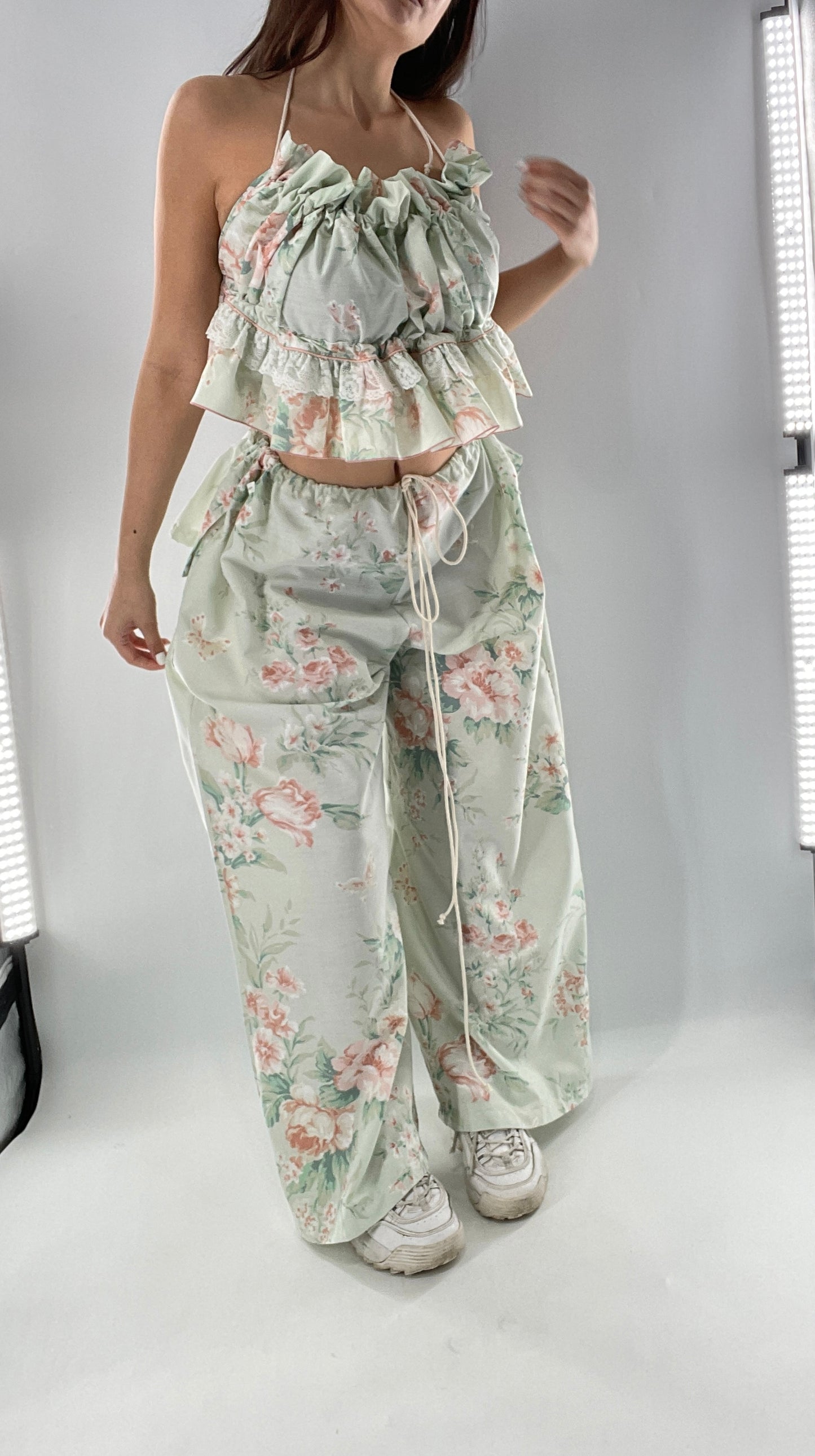 Vintage Set Covered in Delicate Dainty Florals, Butterflies, and Ruffles (One Size, Adjustable)