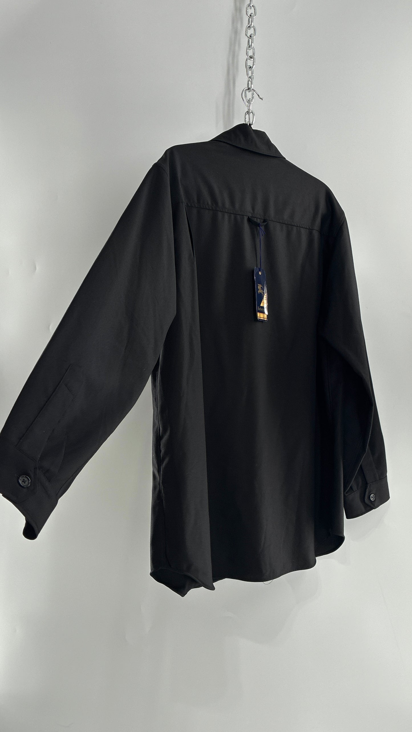 Vintage BURBERRY Black 100% Worsted Cashmere Button Up with Tags Attached (Small)