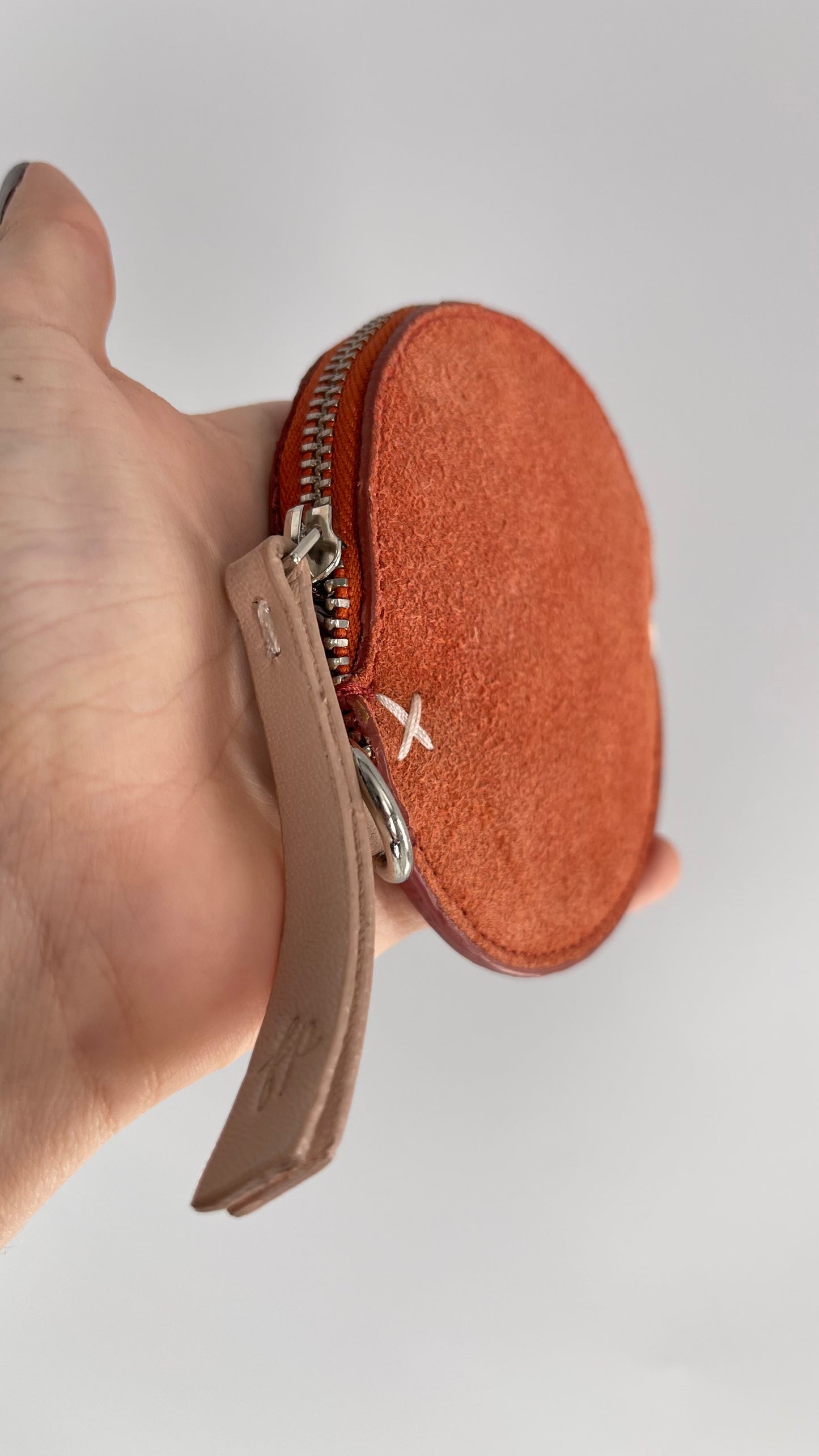Free People Orange Suede Leather Round Belt Coin Pouch