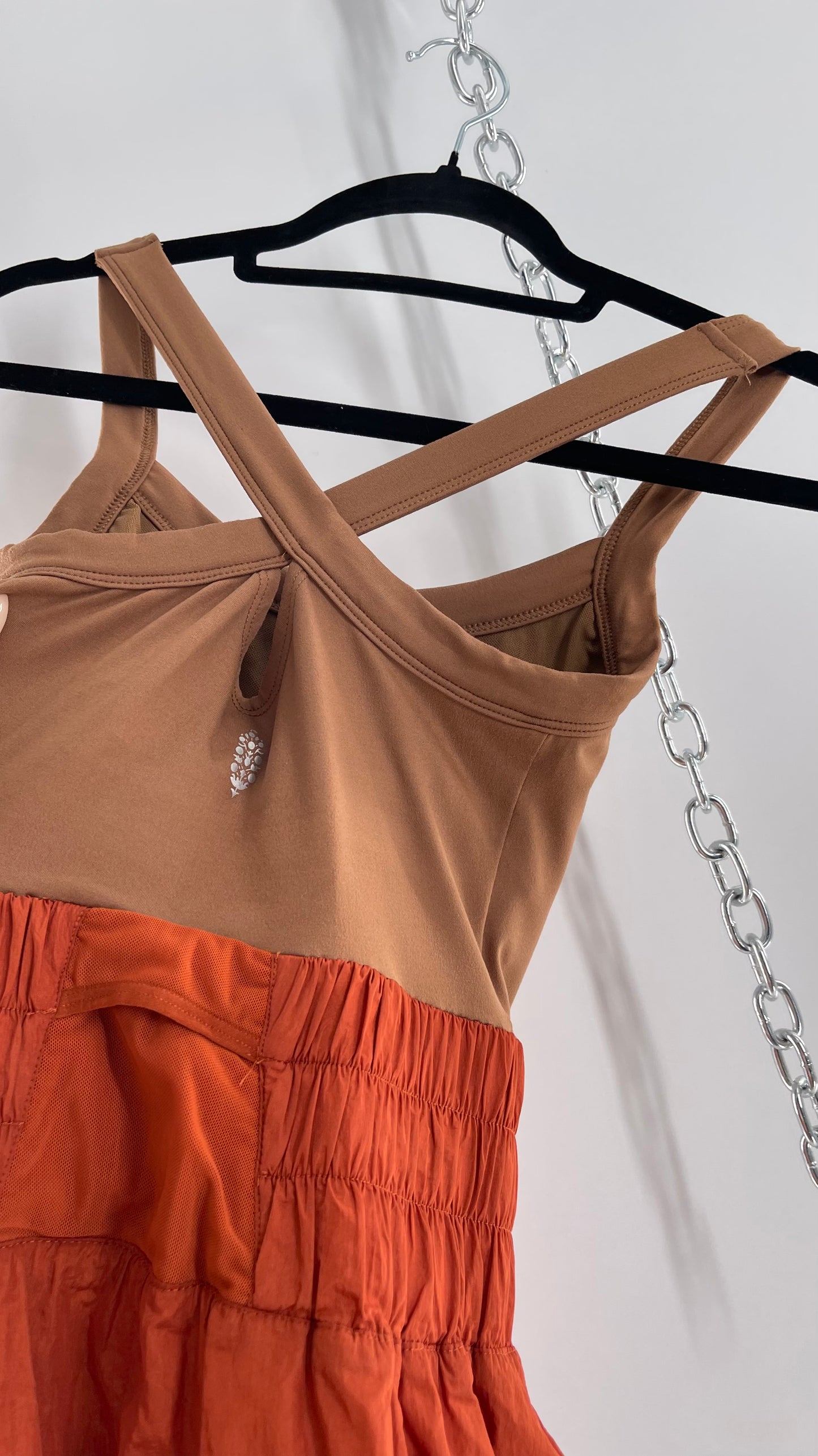 Free People Movement Tan Jumpsuit with Burnt Orange Parachute Shorts (XS)
