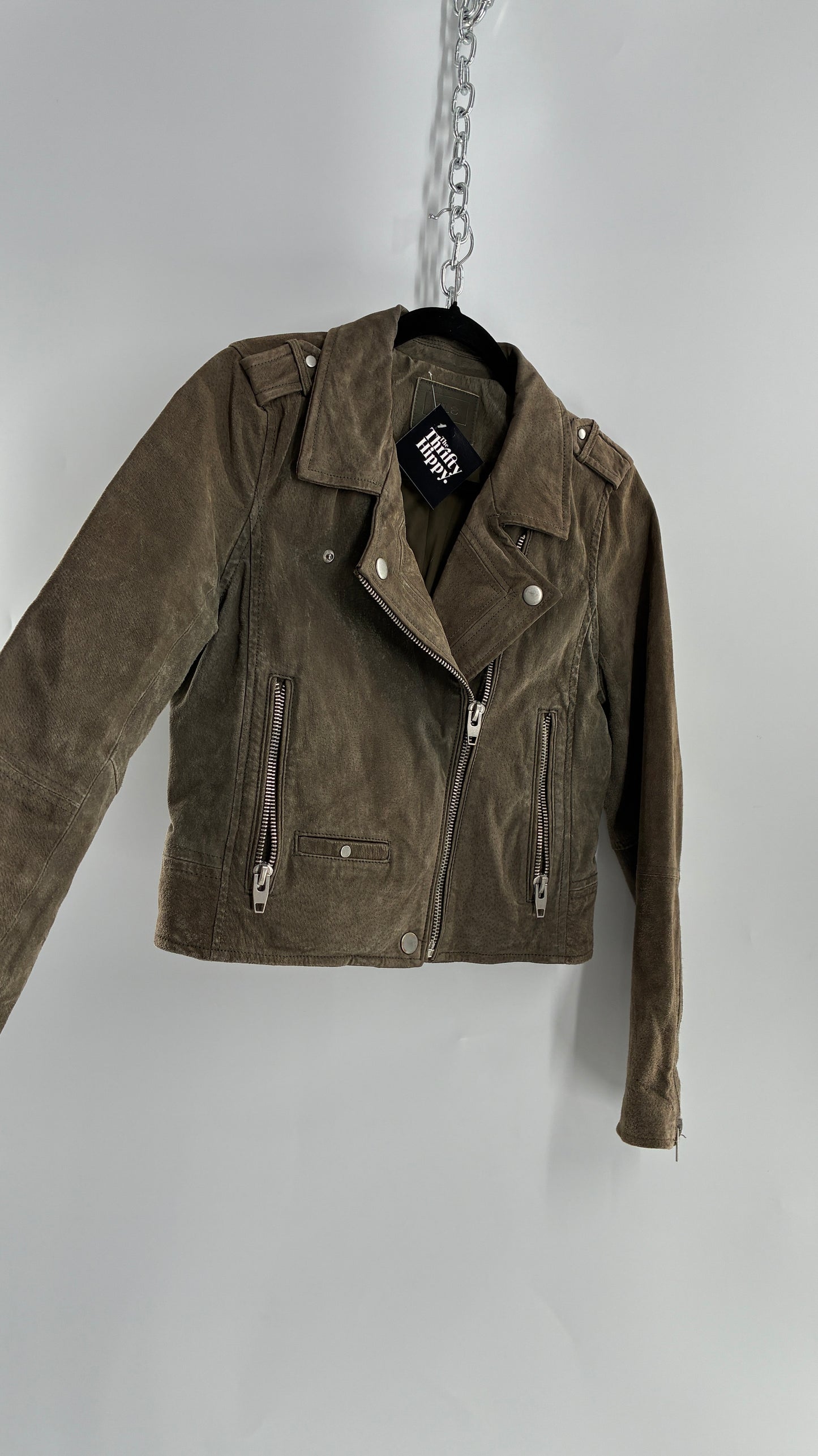 Vintage SL8 Genuine Suede Leather Motorcycle Style Jacket (Medium)