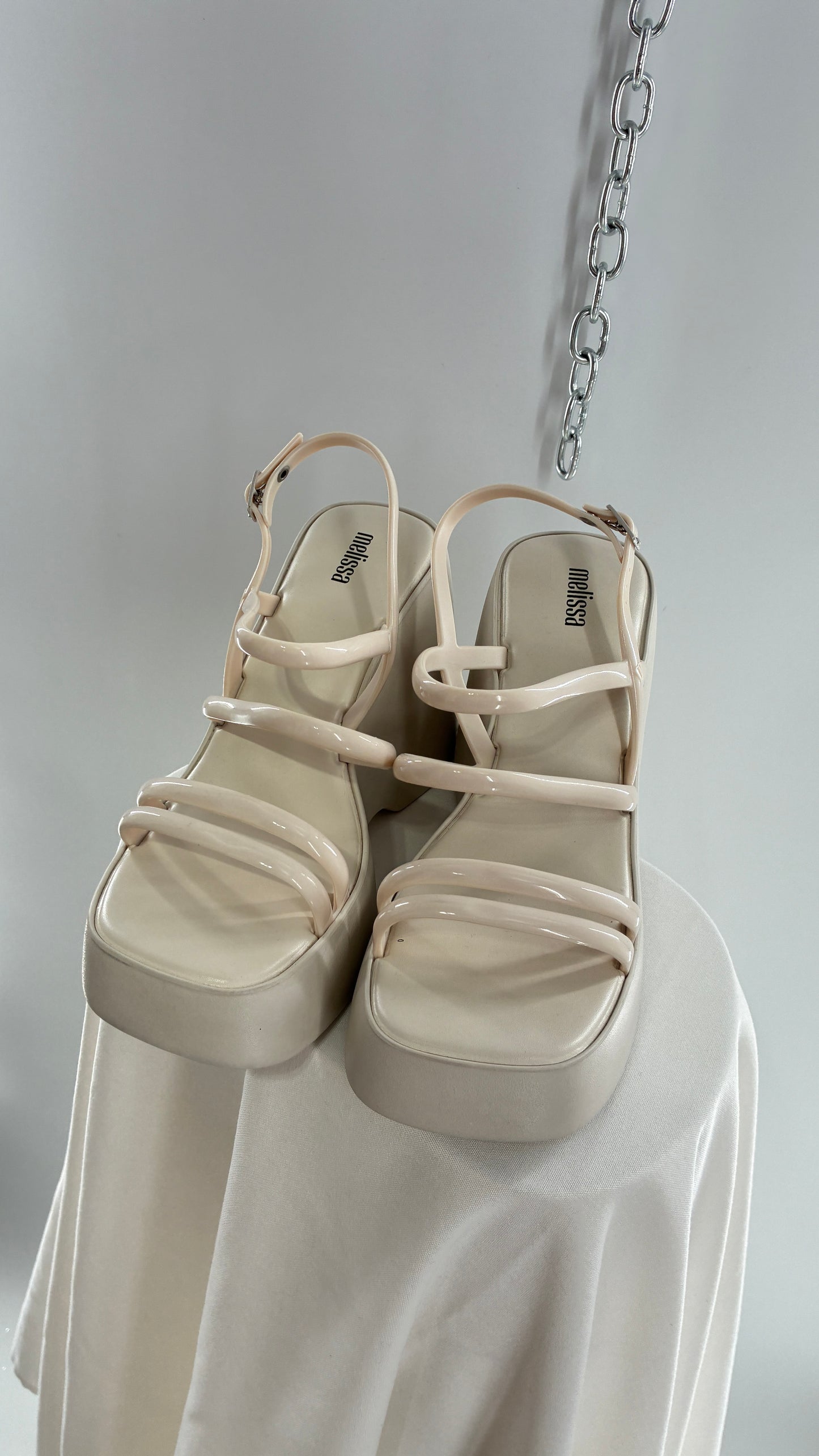 MELISSA Jelly Jessie Beige Chunky Wedge Platform Sandal (10)