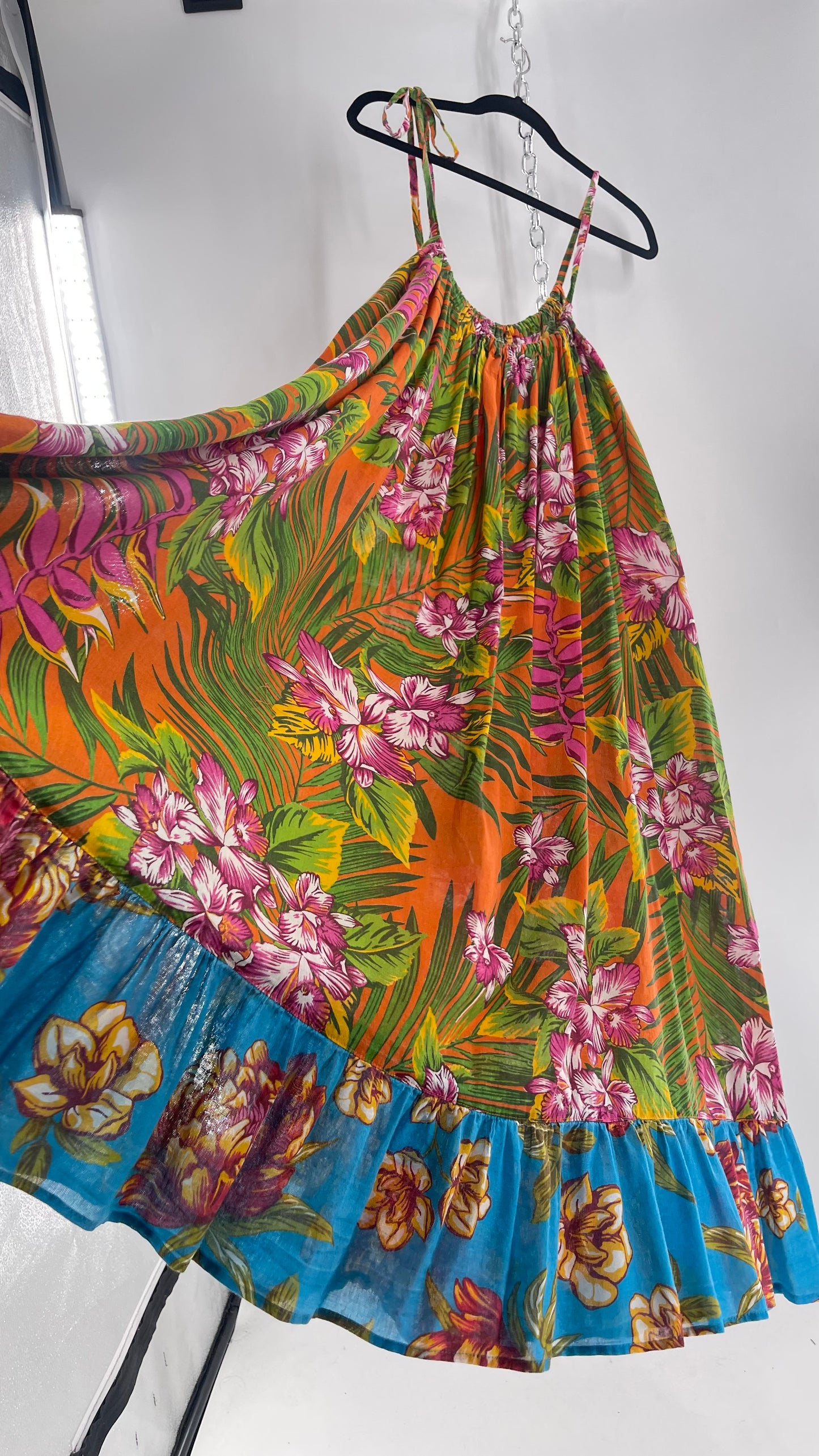 Handemade Brazilian Color Blocked Orange/Blue Floral Maxi (One Size)