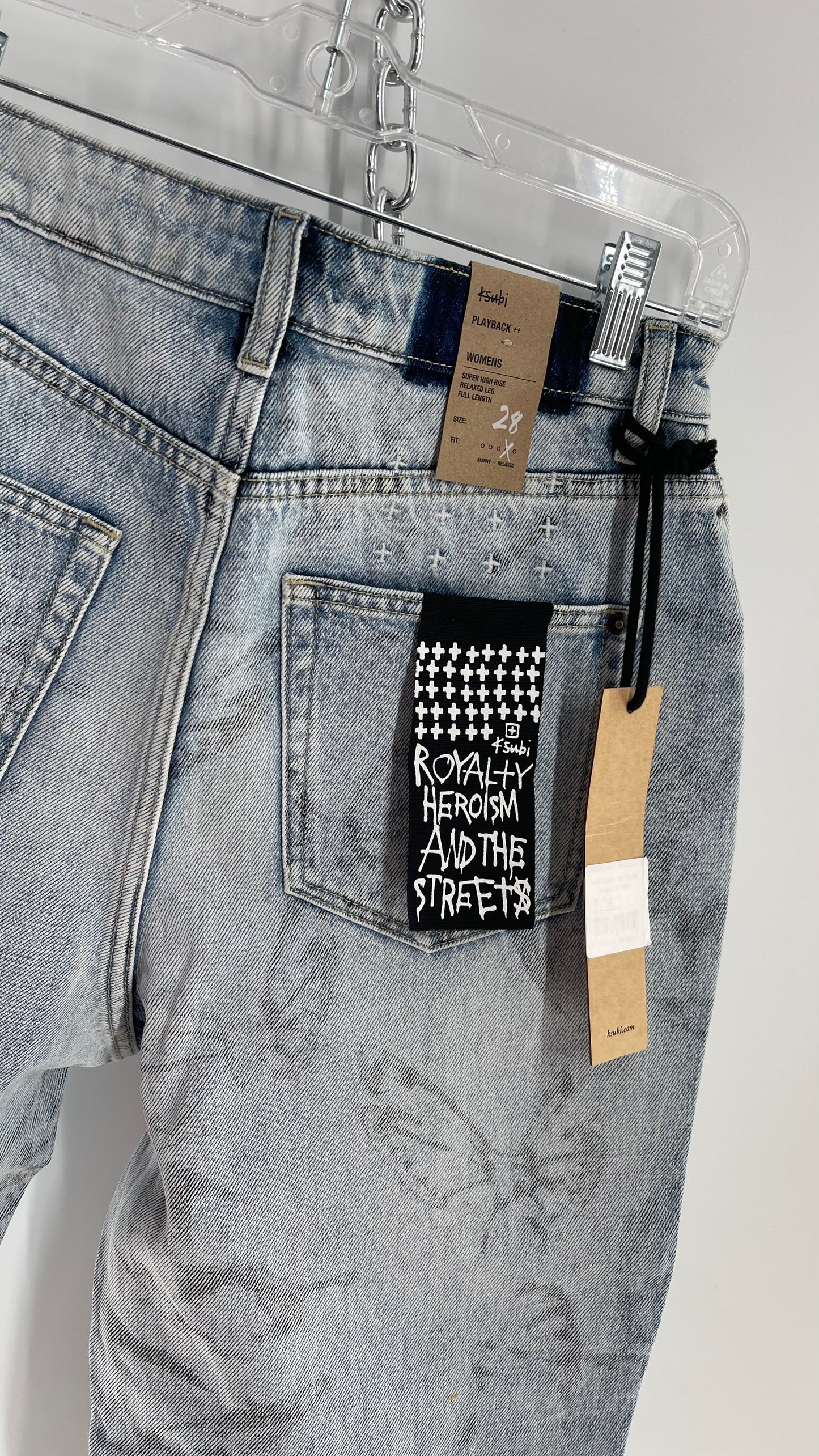 KSUBI Light Wash Butterfly Graphic Jeans with Tags Attached (28)