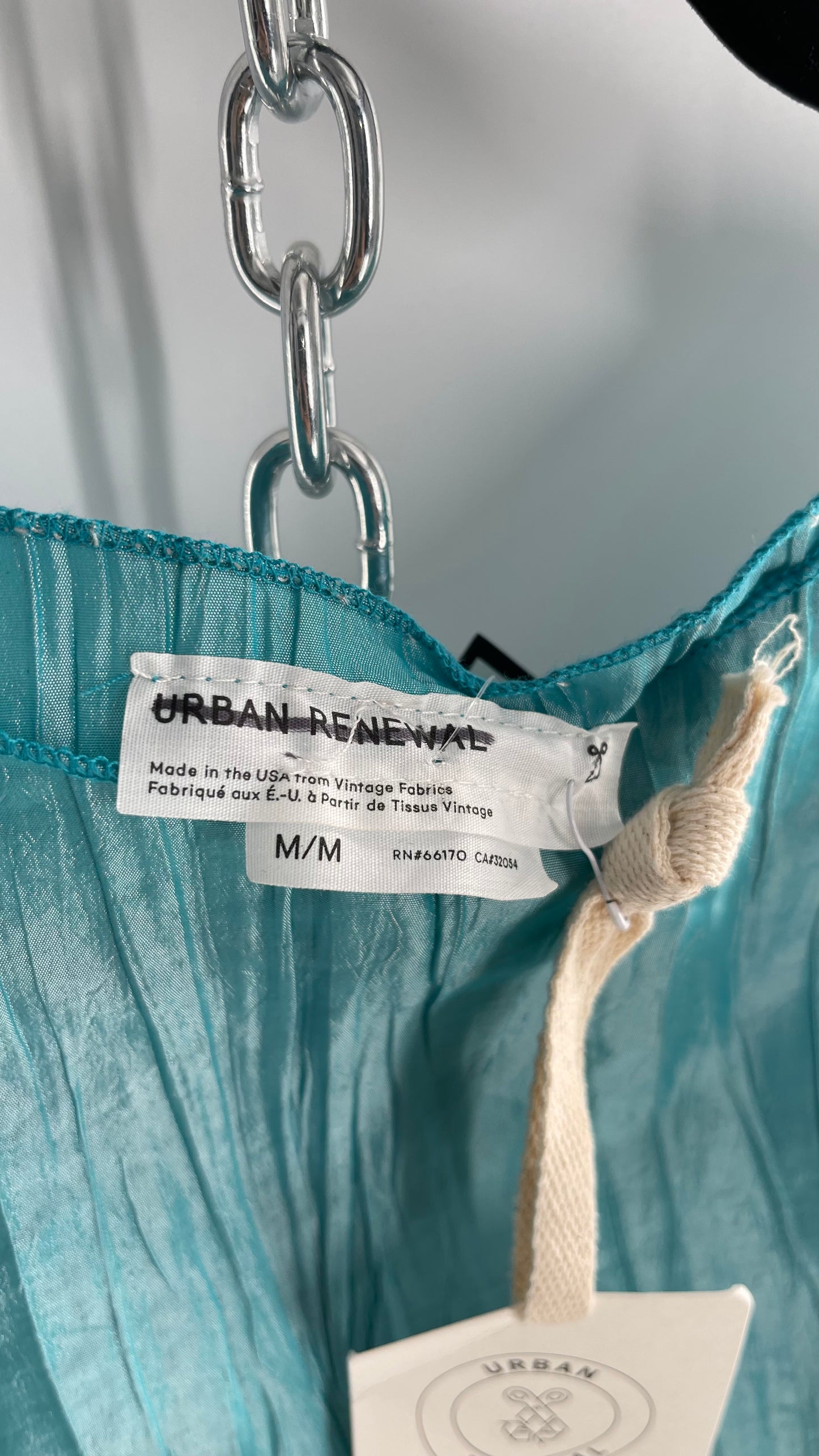 Urban Outfitters Renewal Aquamarine Crimped/Pleated Blue Shimmer Tank (M)