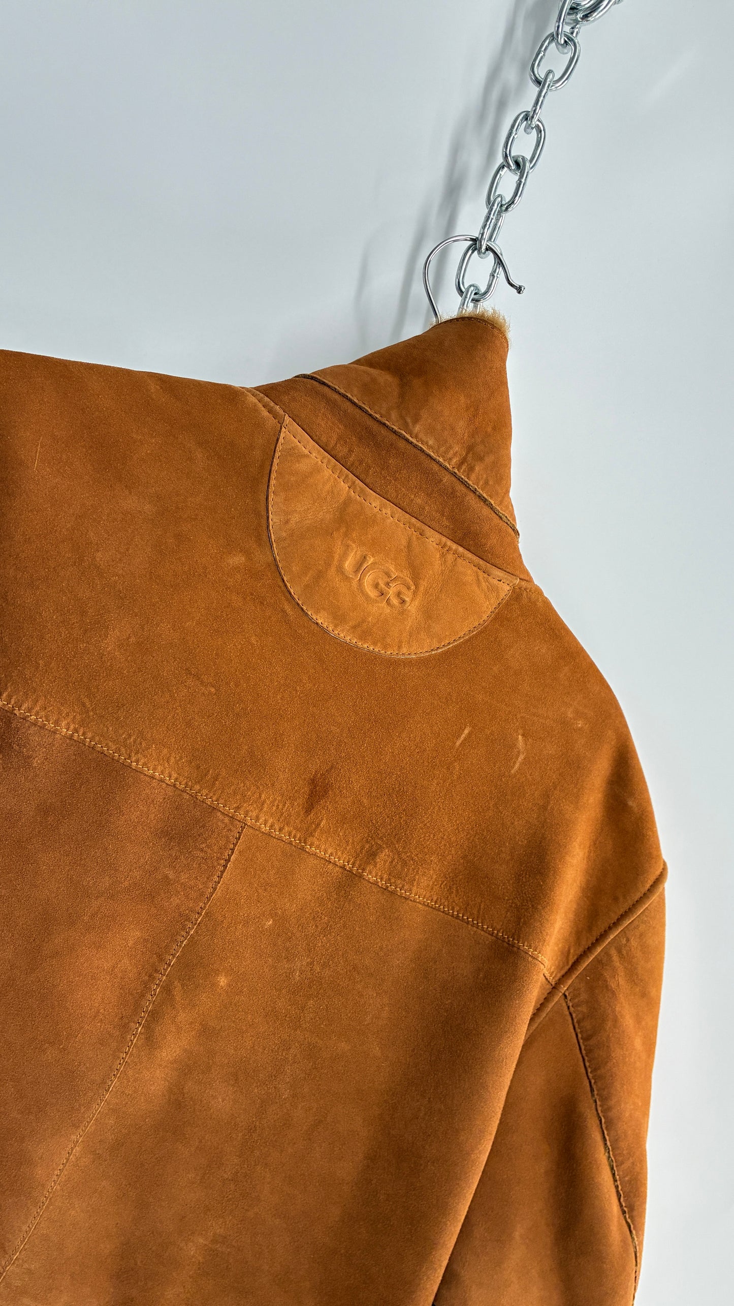 Vintage UGG Genuine Leather Button Front Fur Lined Jacket (Large)