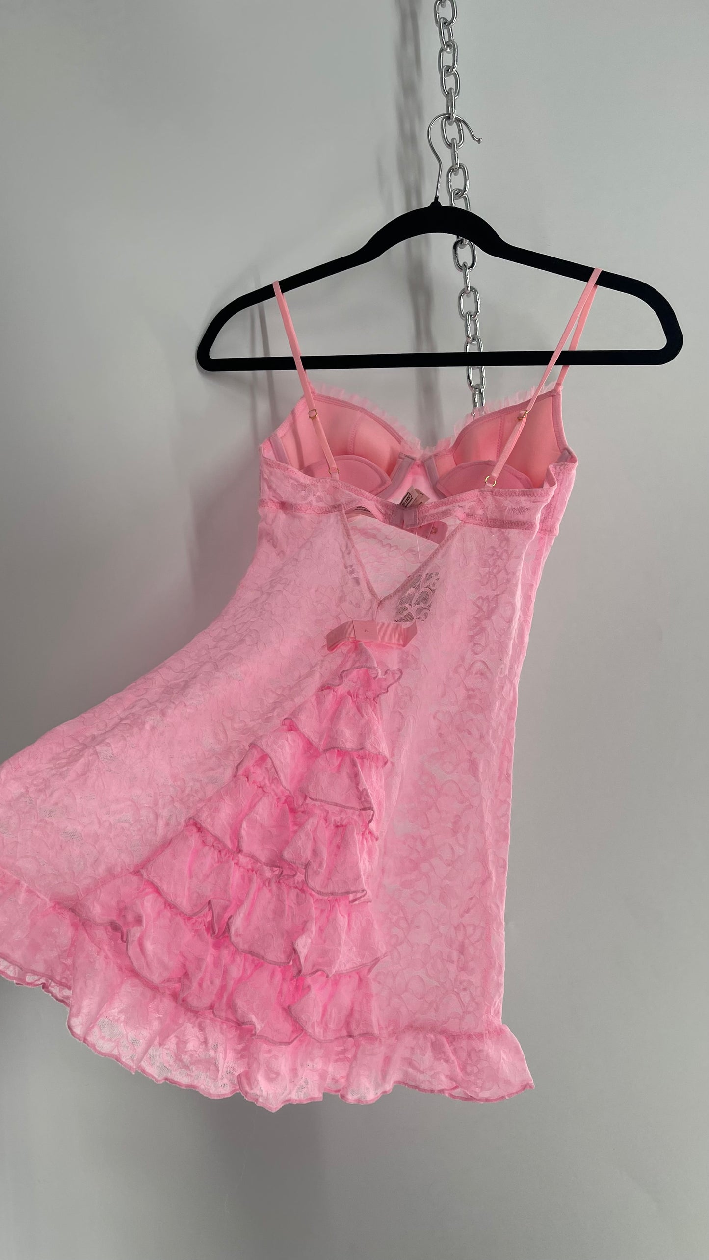 Vintage Victoria’s Secret Pink Lace Bustier with Ruffled Bum (Small)