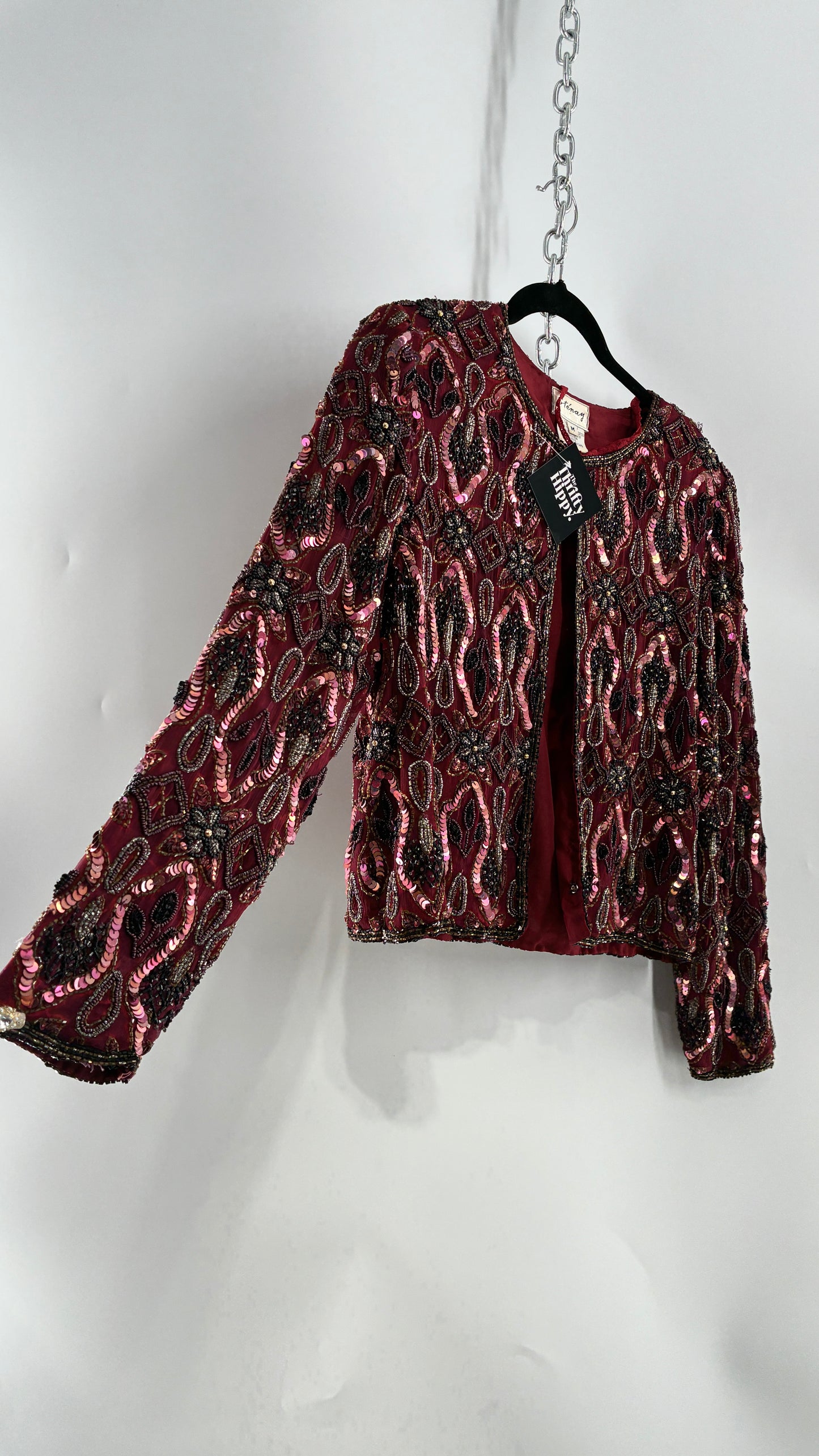 Vintage Beaded STENAY Burgundy Maroon Jacket (Medium)