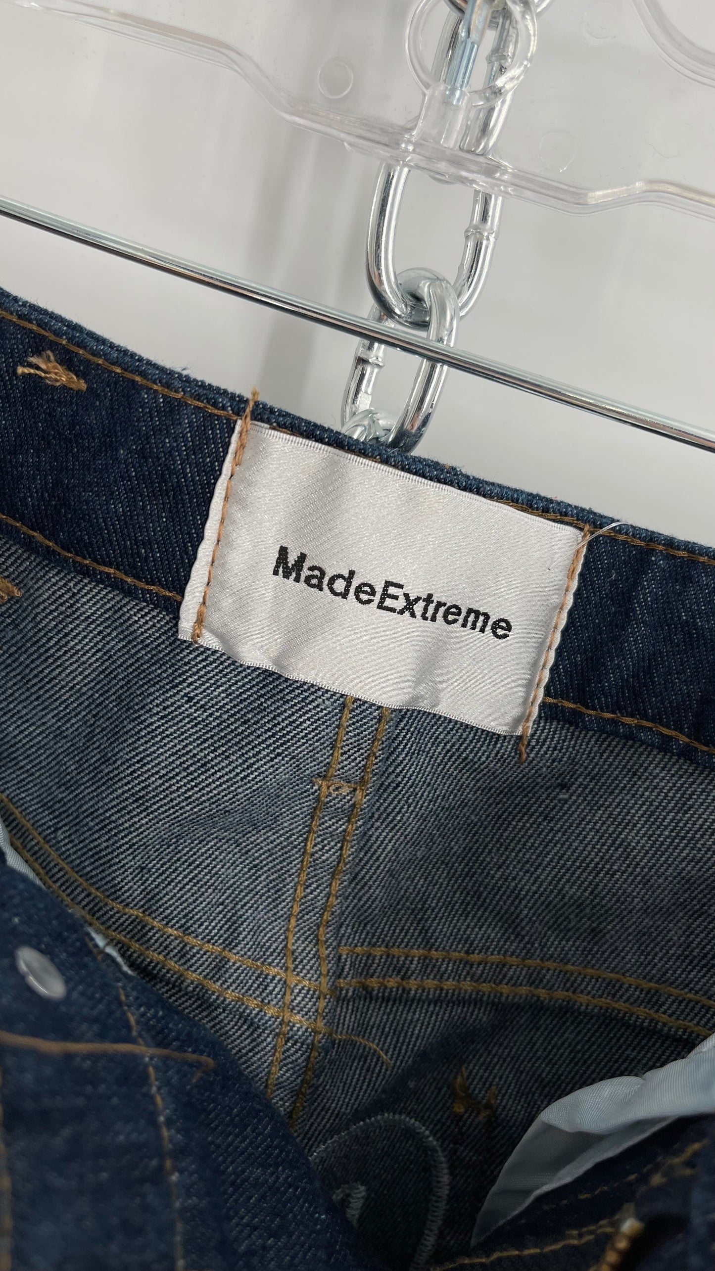 MadeExtreme Dark Wash Denim with Skull/Heart Patches and Bum Embroidery (Medium 8)