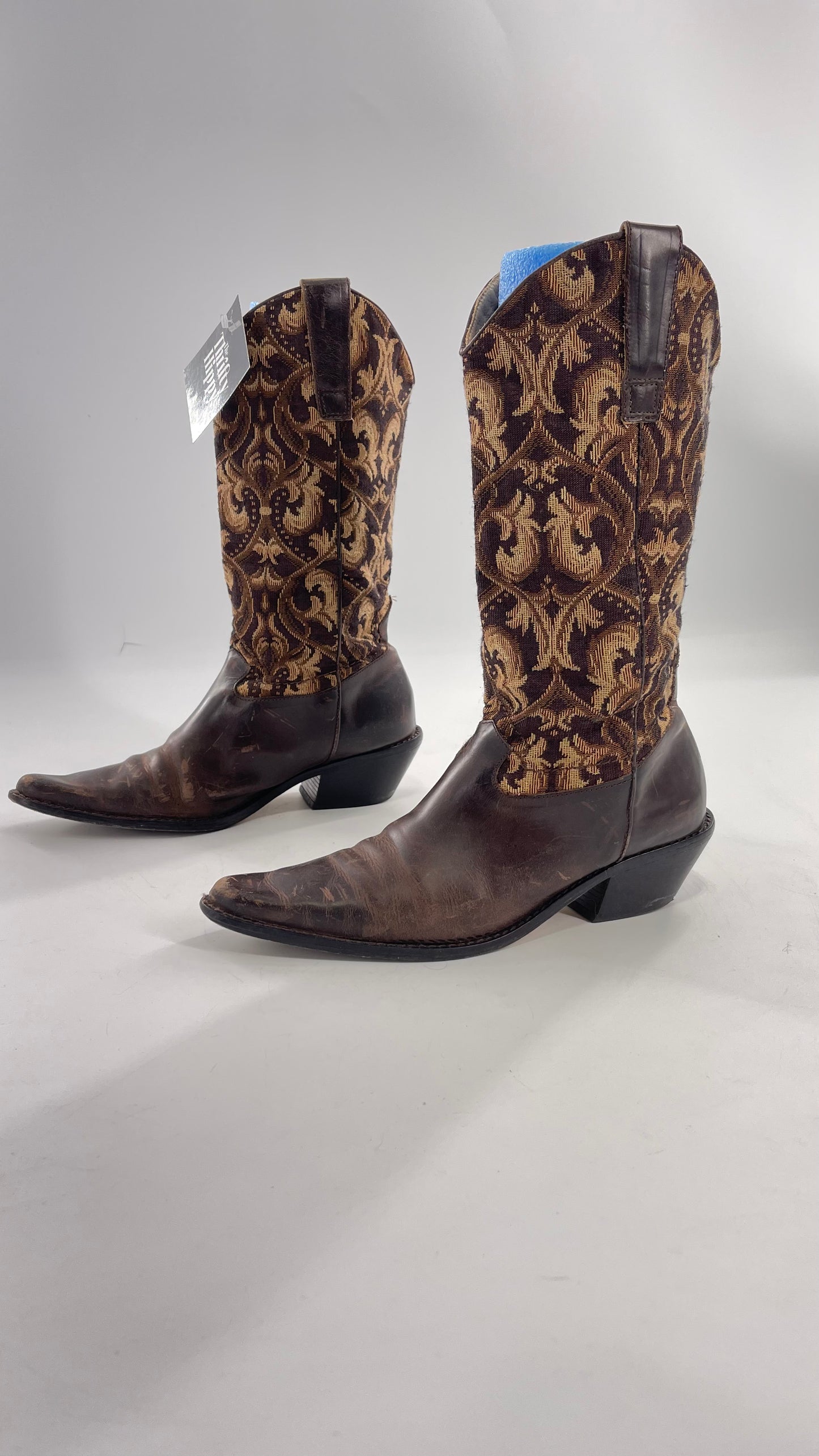 Vintage Matisse Brown Leather Tapestry Cowboy Boot (8.5)