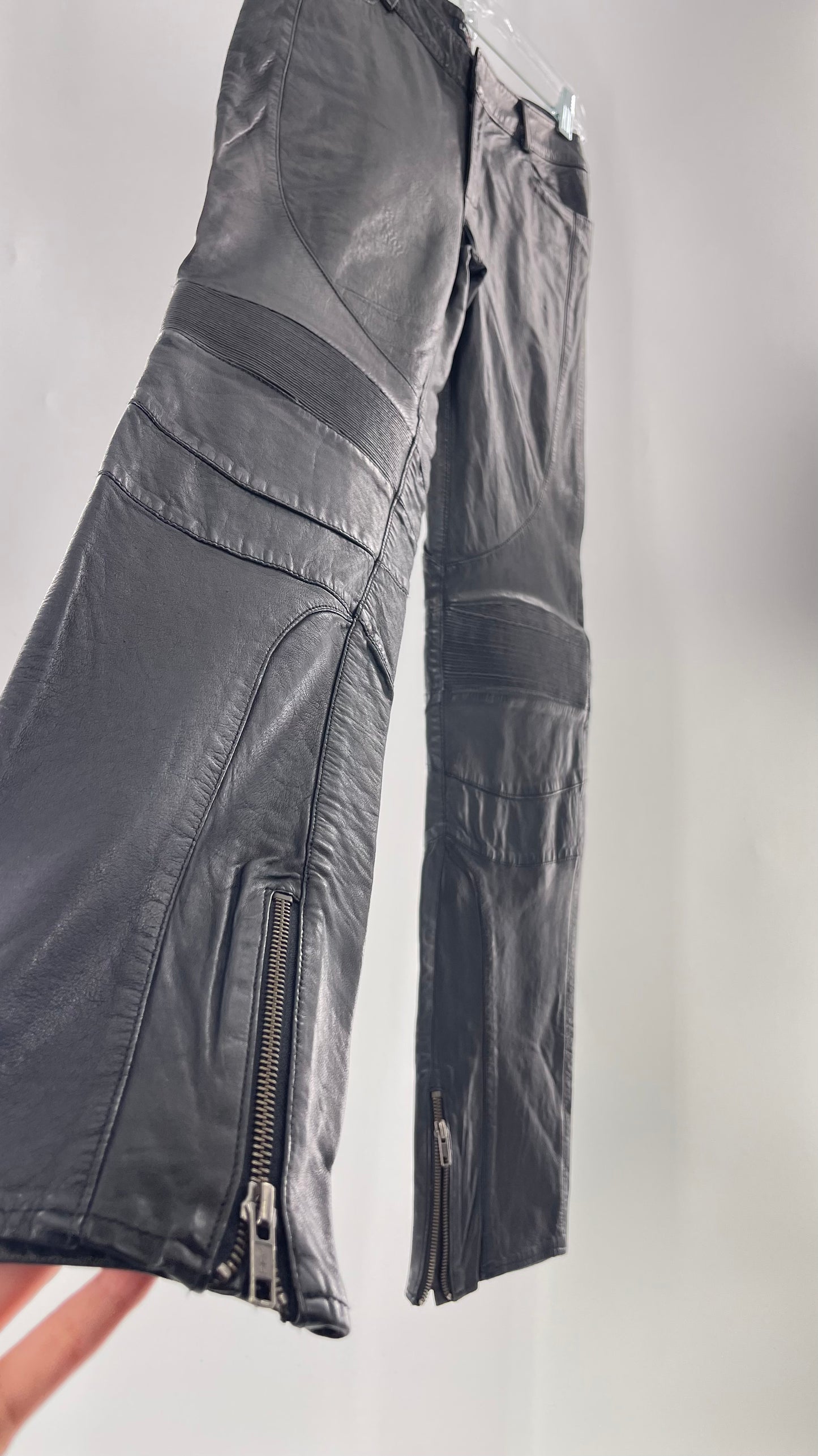 LAMARQUE 1990s Collection Vintage Black Leather Moto Style Pant with Panels, Ribbing and Zipper Details (6)