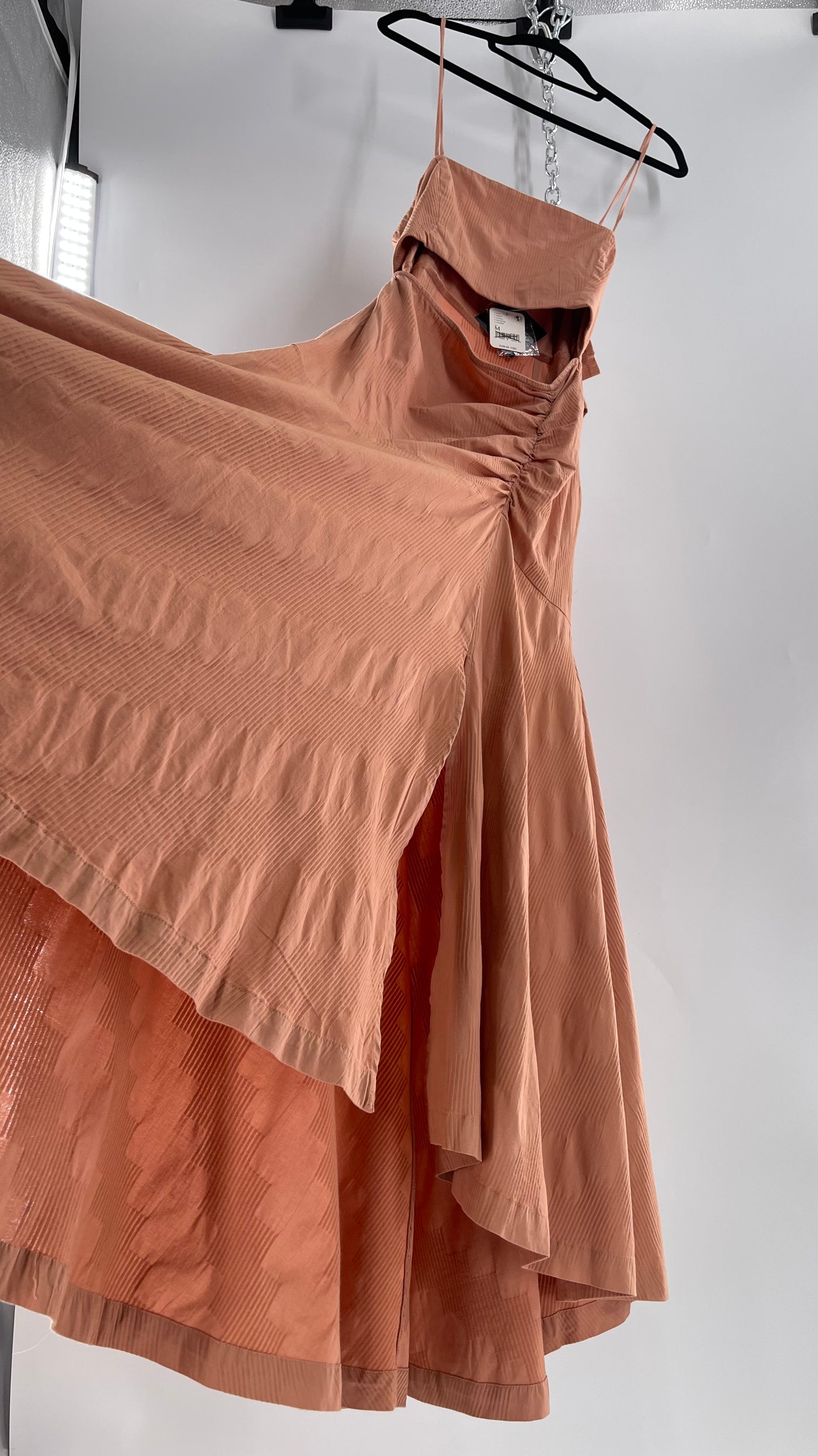 Free People Terracotta/ Smoky Pink Maxi Dress with Exposed Midriff, Waist Bow, and Side Slit with Tags Attached  (M)