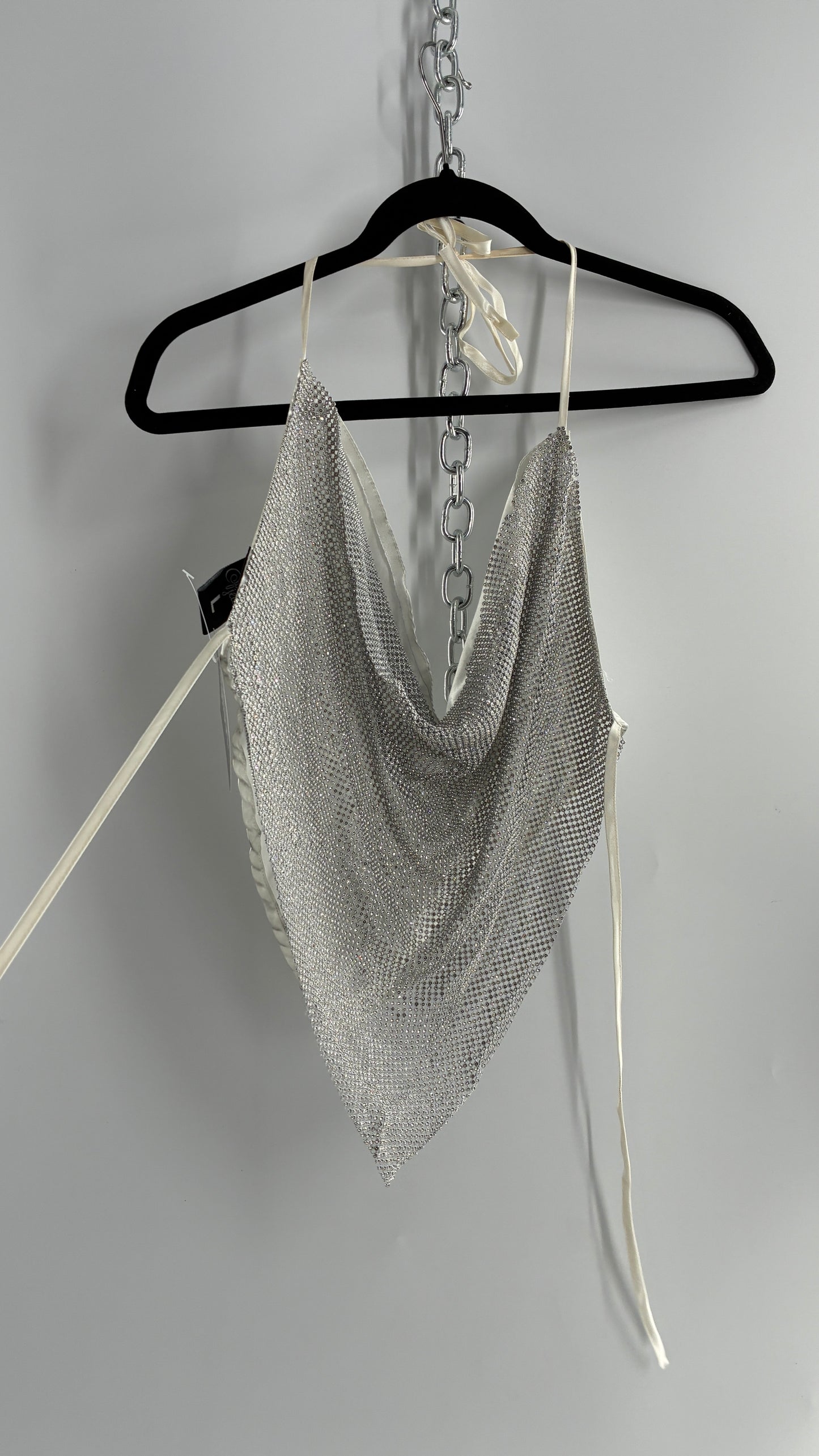 Vintage SPOON Jeans Crystal Mesh Satin Lined Backless Halter (Large)