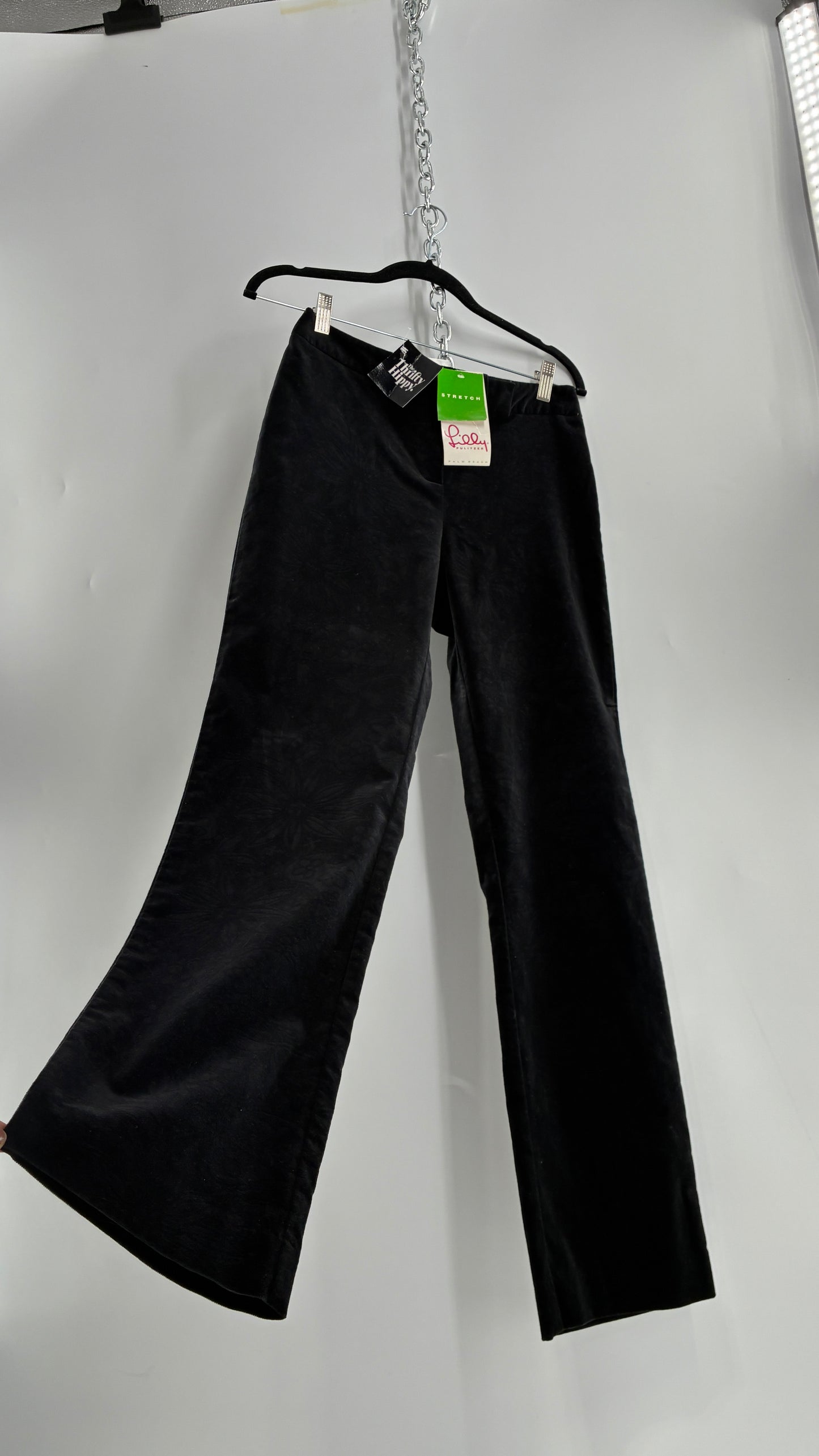 Deadstock Vintage 2000s Lilly Pulitzer Black Velvet Embossed Floral, Side Closure Pants (4)