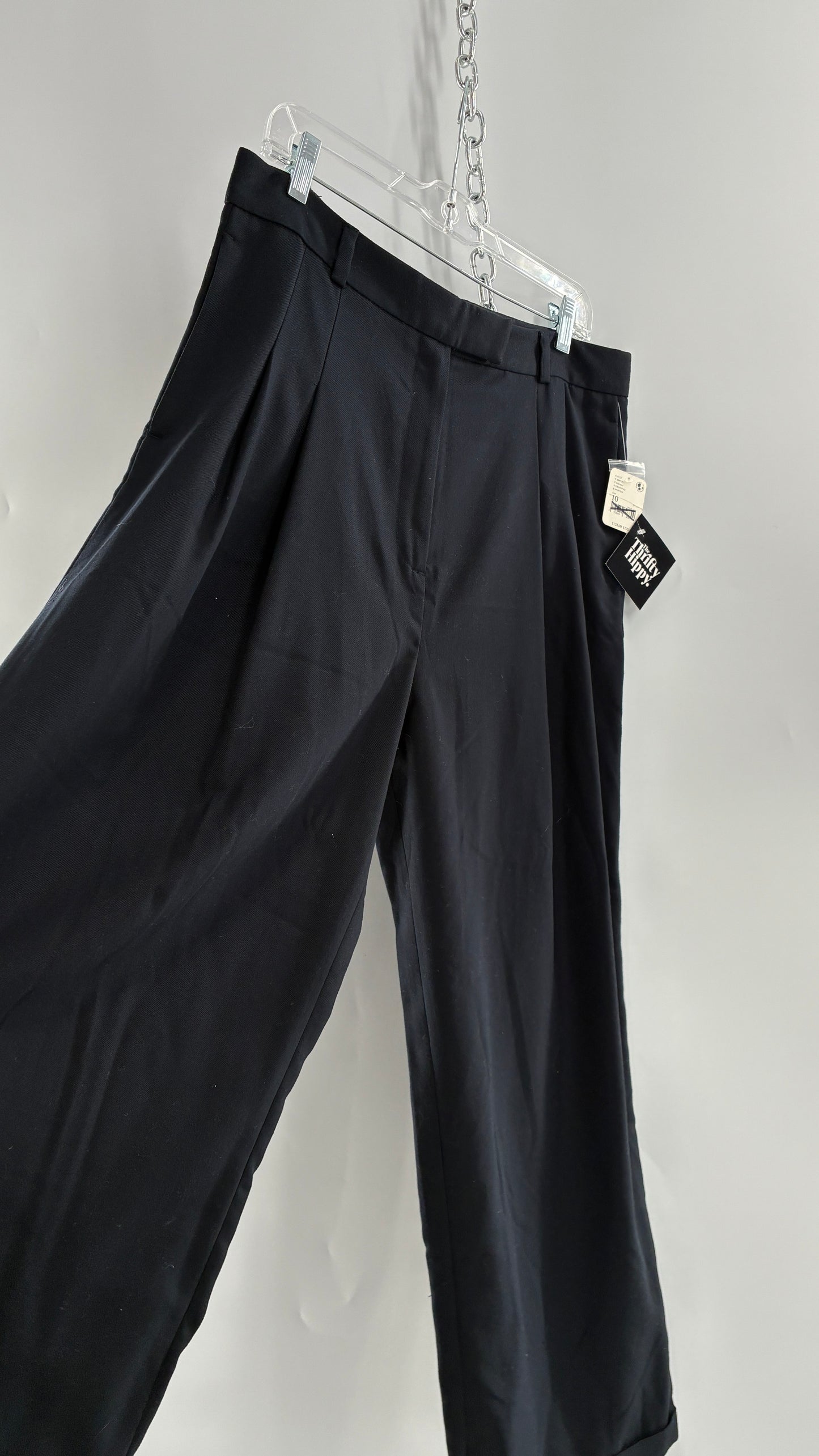 Free People Black Wide Leg, Pleated Trouser with Tags Attached (10)