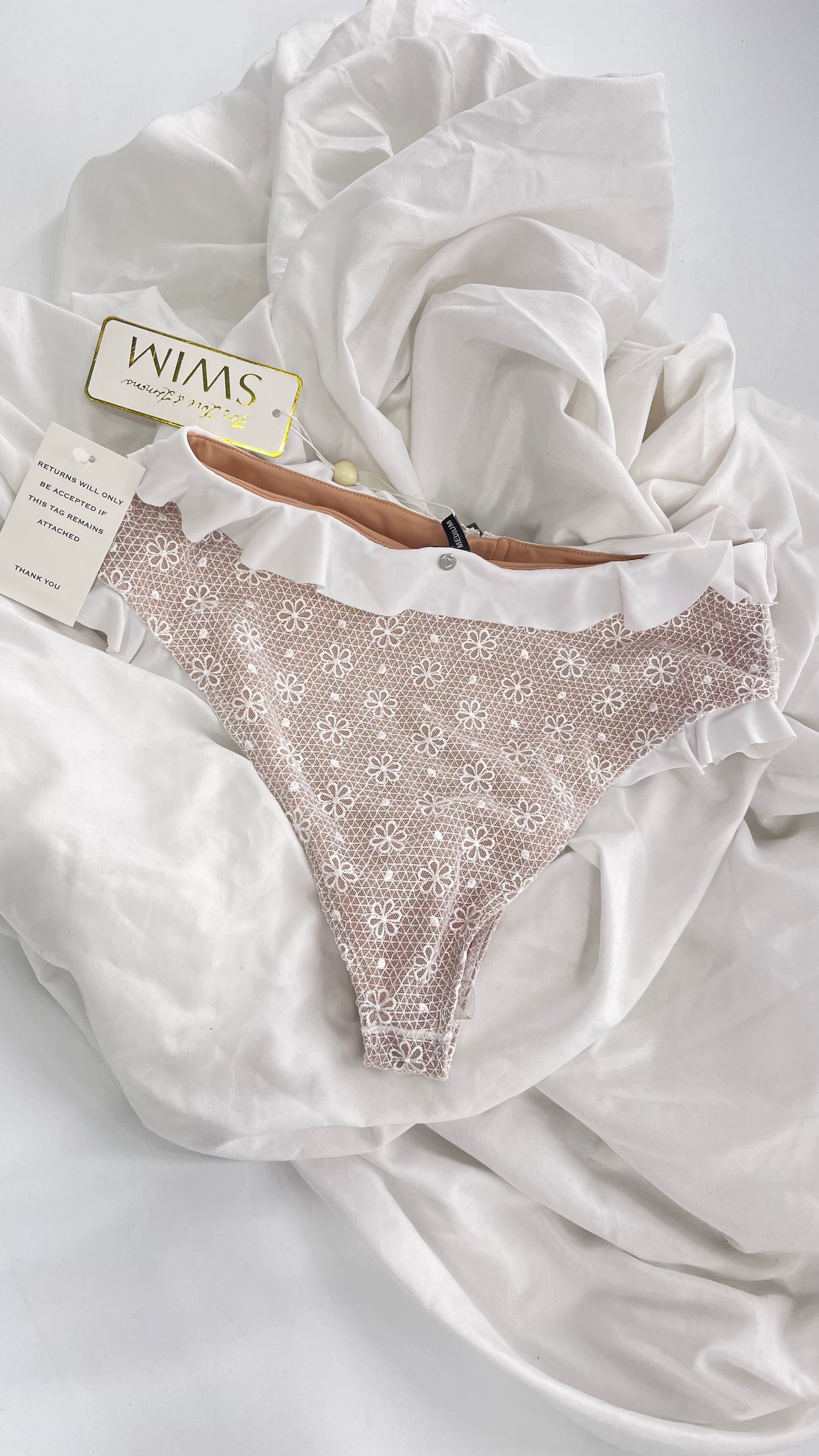 For Love & Lemons White Lace High Waisted Swim Bottoms with Tags Attached (Medium)