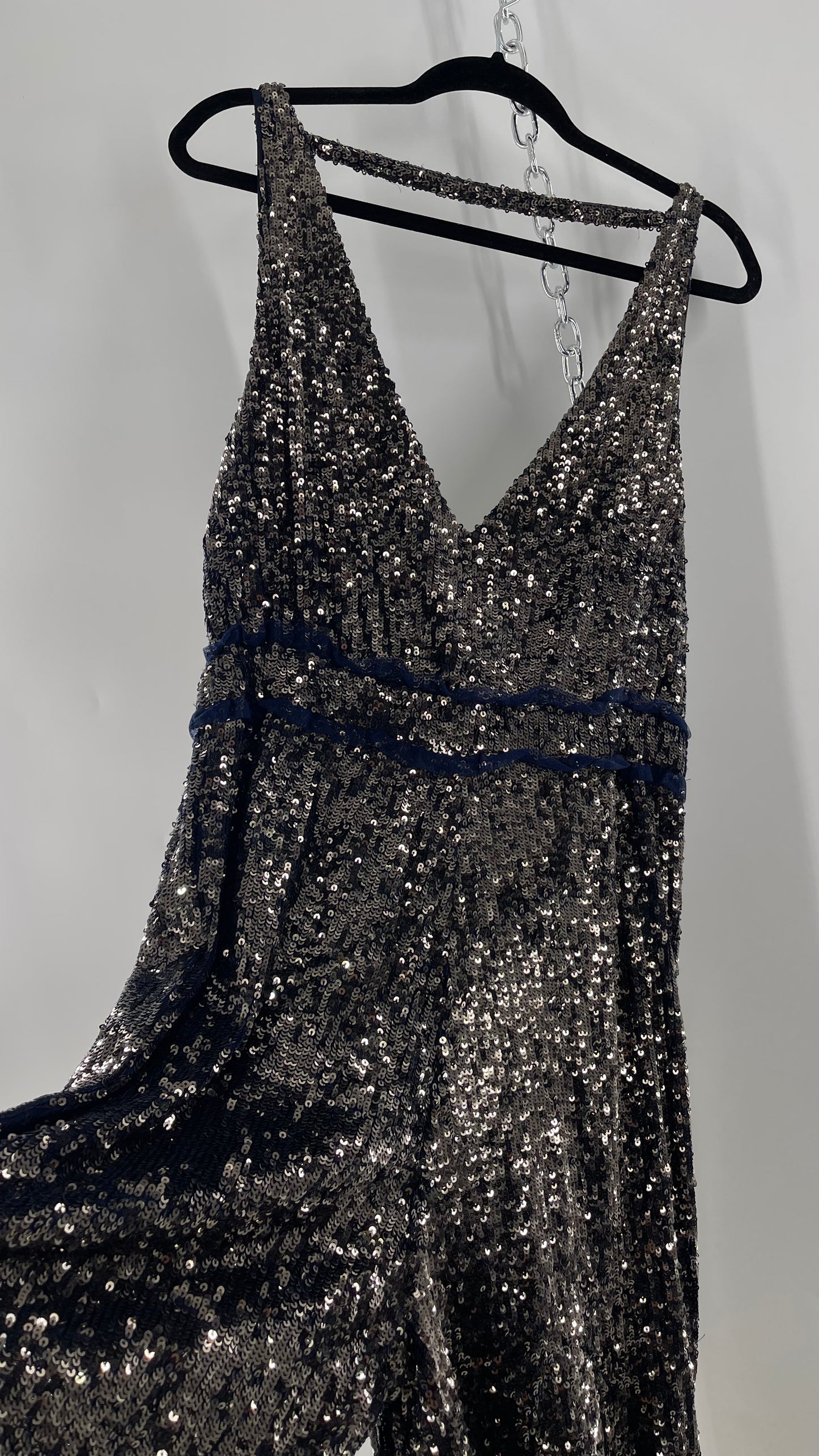 Free People Navy Sequin Jumpsuit (S)