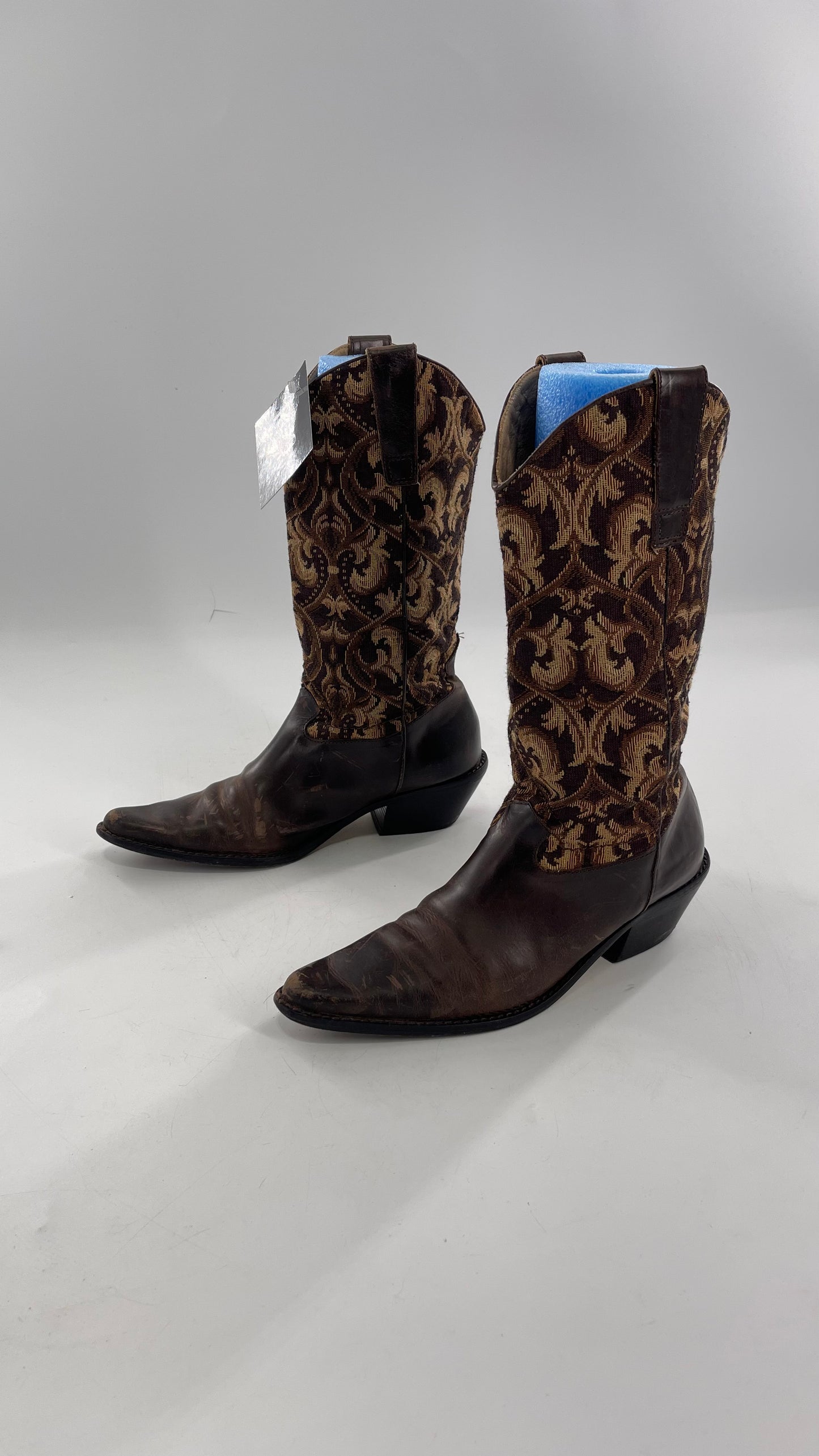 Vintage Matisse Brown Leather Tapestry Cowboy Boot (8.5)