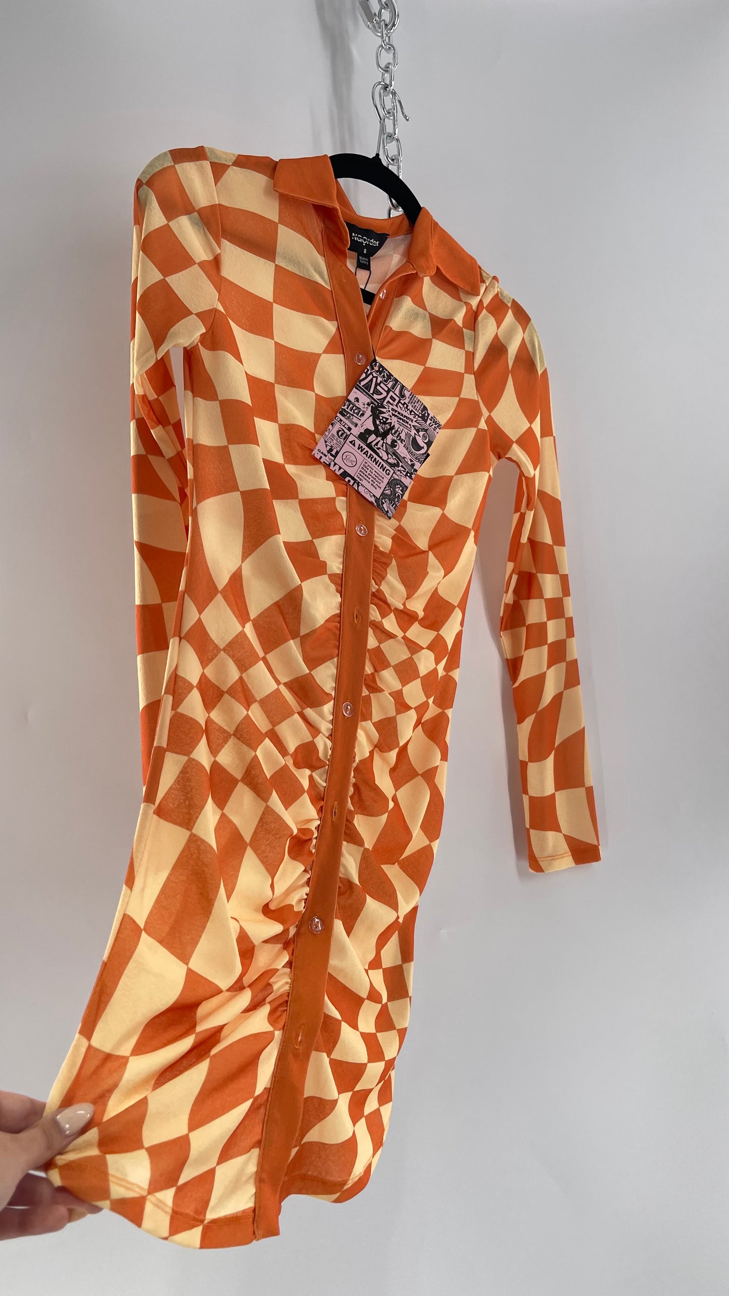 NGOrder Checkerprint Yellow/Orange Collared Buttonfront Dress (8)
