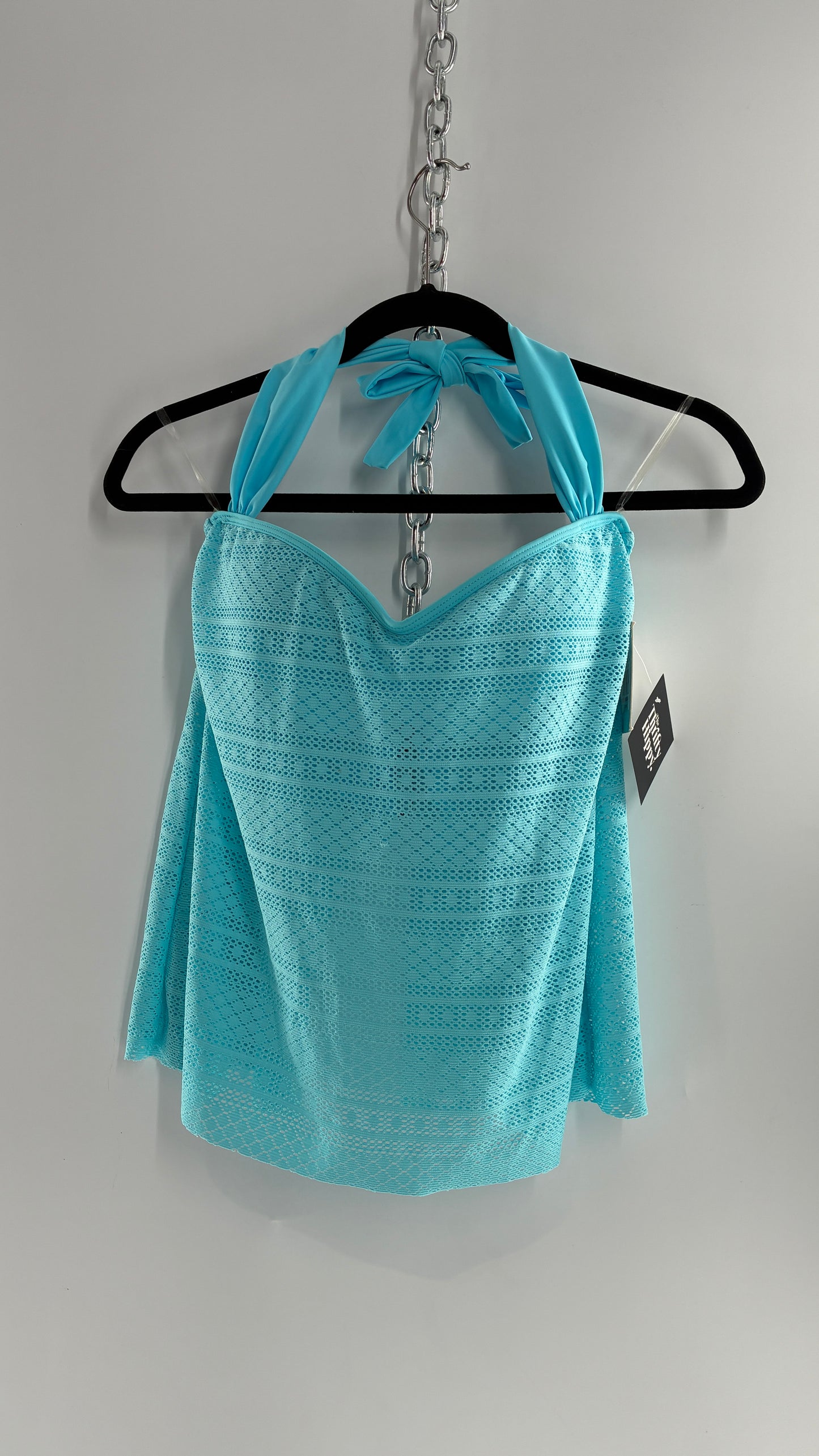 Vintage ELLEN TRACY Baby Blue Vented Back Halter with Built in Bra (10)
