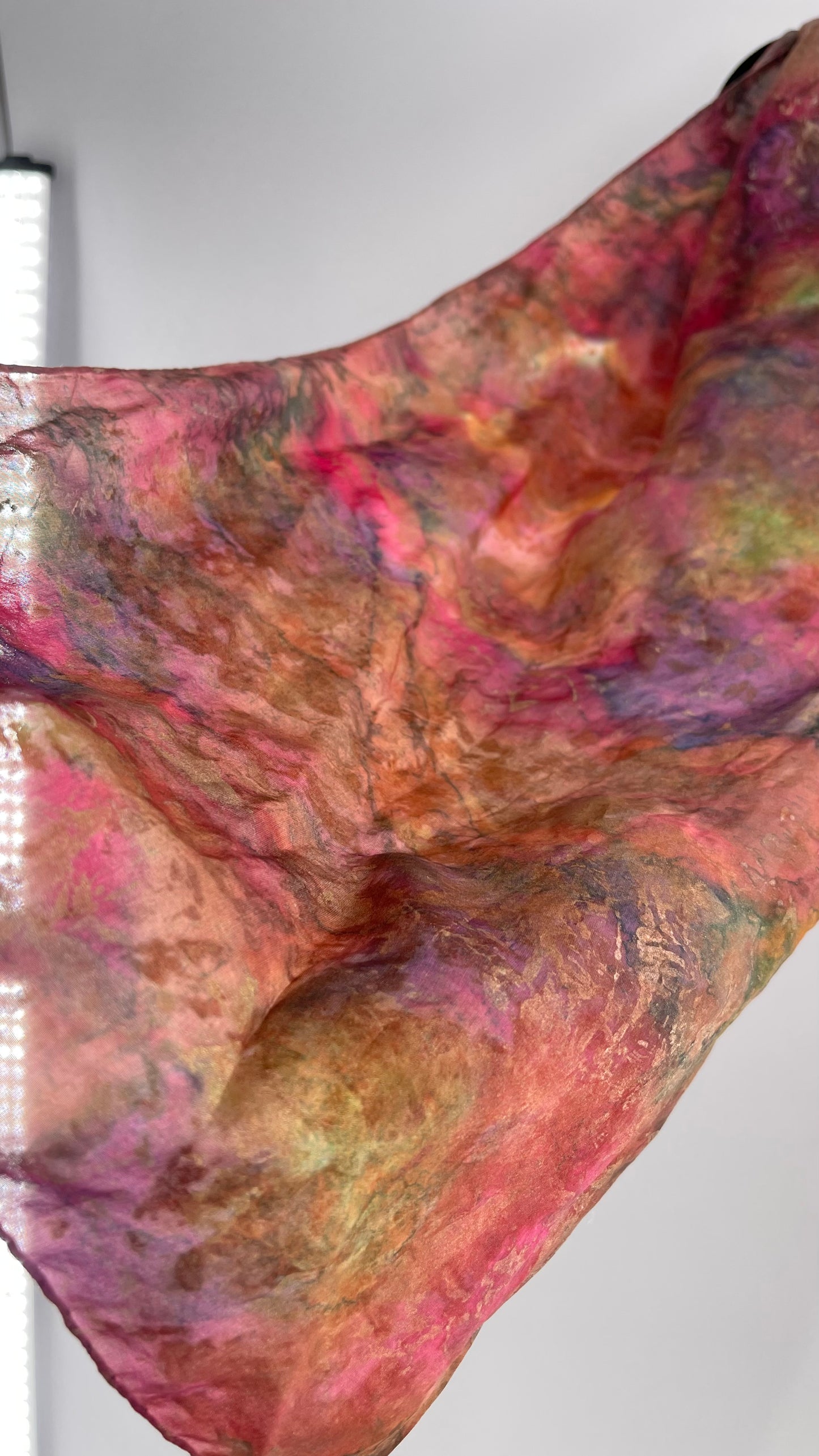 Vintage 100% Silk Damask Watercolor Gold Shimmer Scarf